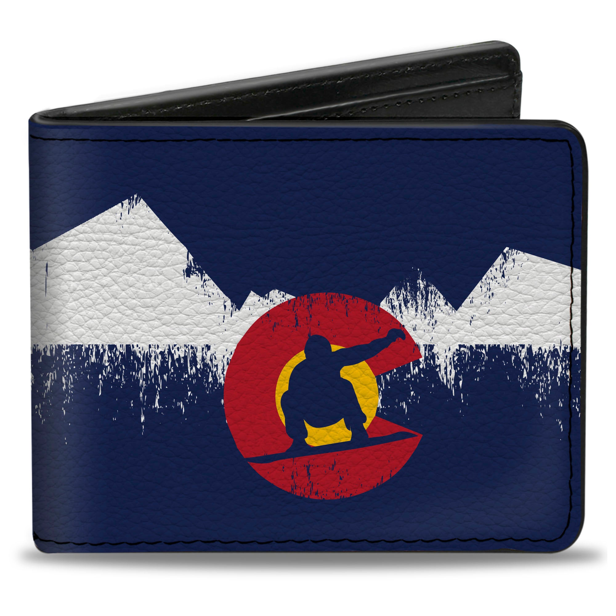 Bi-Fold Wallet - Colorado Snowboarder Snowy Mountains Weathered Bi-Fold Wallets Buckle-Down