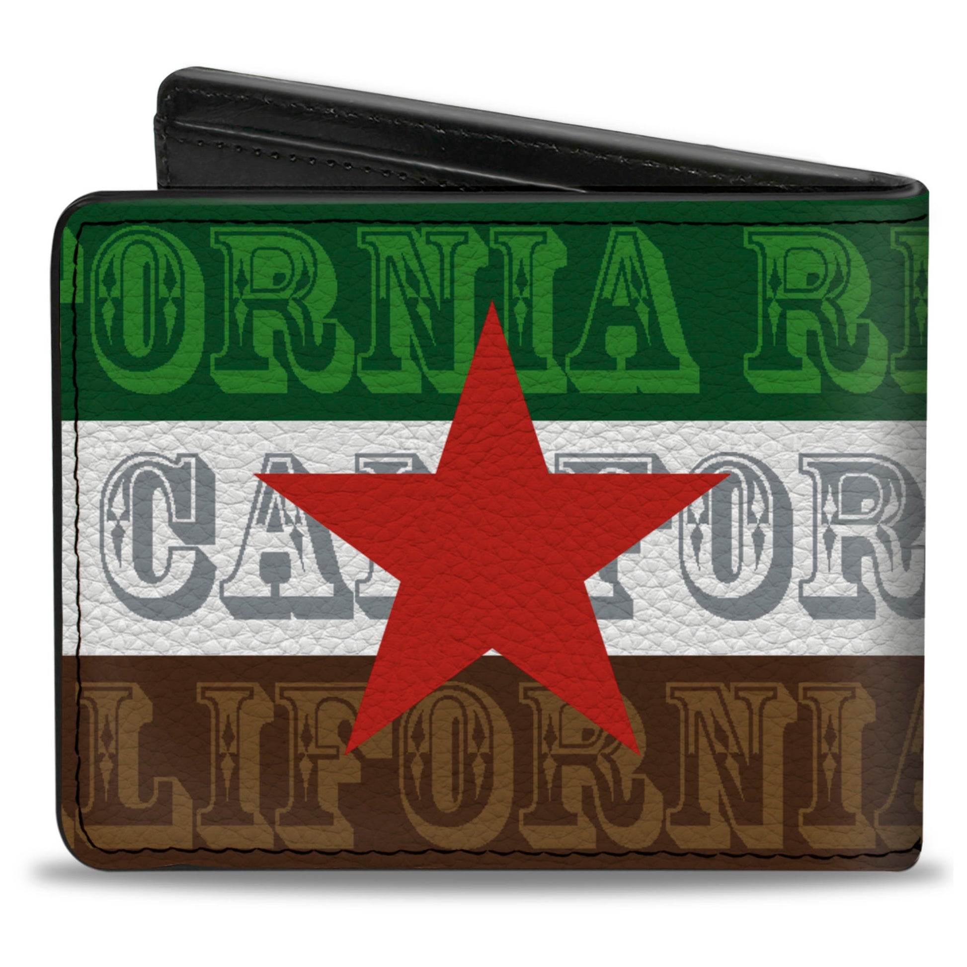 Bi-Fold Wallet - Cali Bear Silhouette & Star CALIFORNIA REPUBLIC Green White Brown Black Red Bi-Fold Wallets Buckle-Down