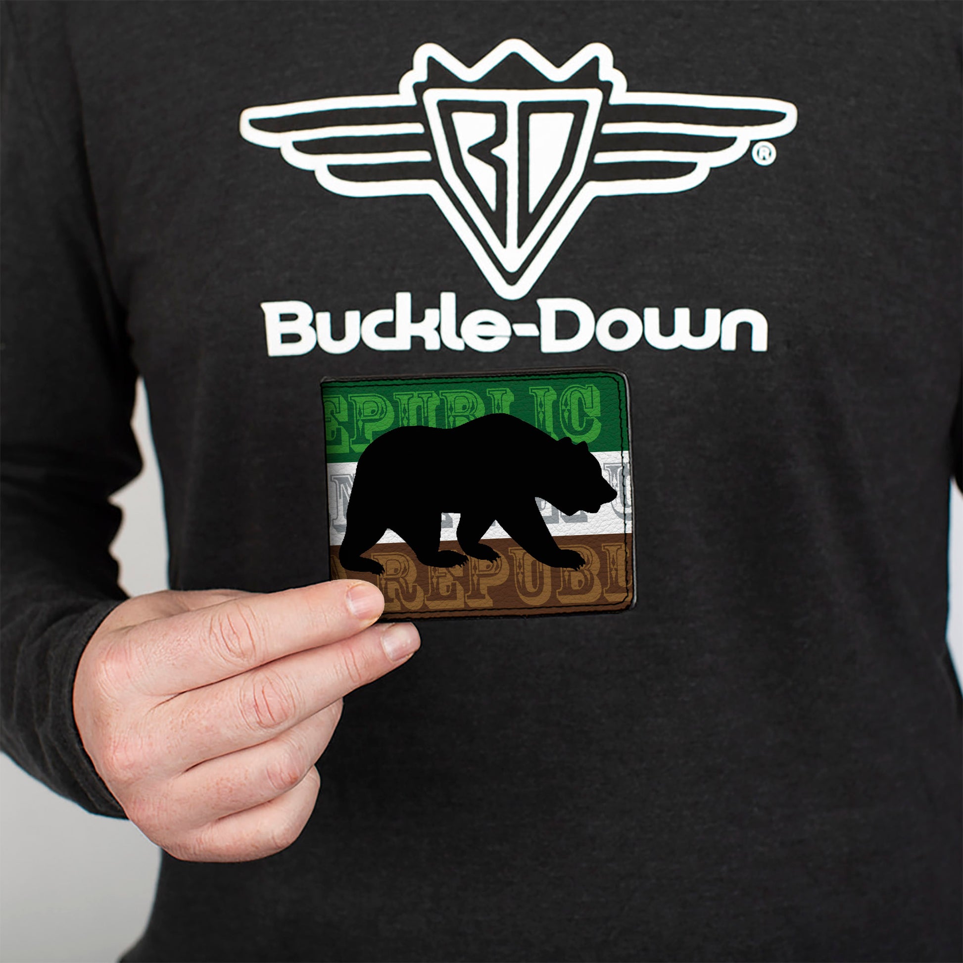 Bi-Fold Wallet - Cali Bear Silhouette & Star CALIFORNIA REPUBLIC Green White Brown Black Red Bi-Fold Wallets Buckle-Down