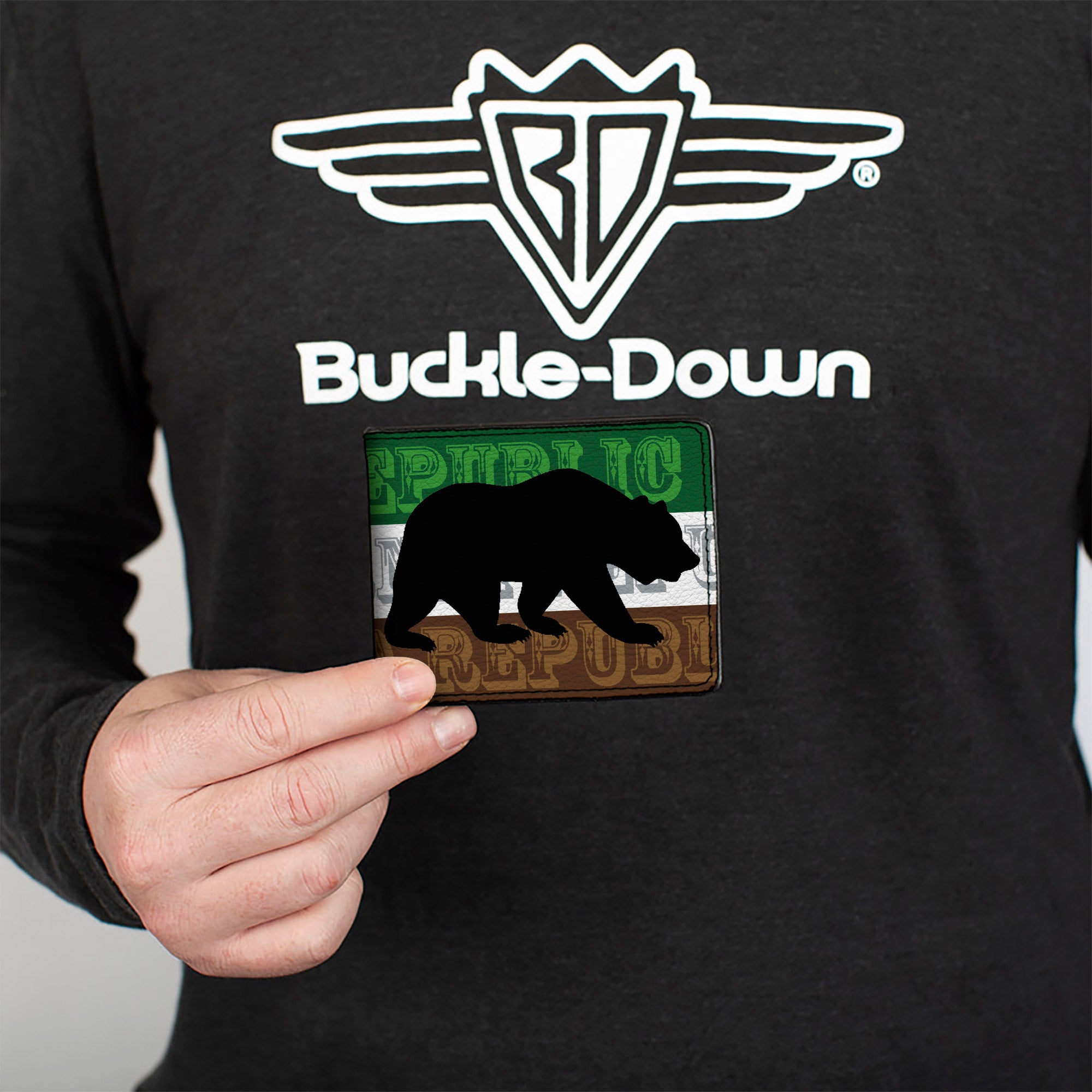 Bi-Fold Wallet - Cali Bear Silhouette & Star CALIFORNIA REPUBLIC Green White Brown Black Red Bi-Fold Wallets Buckle-Down