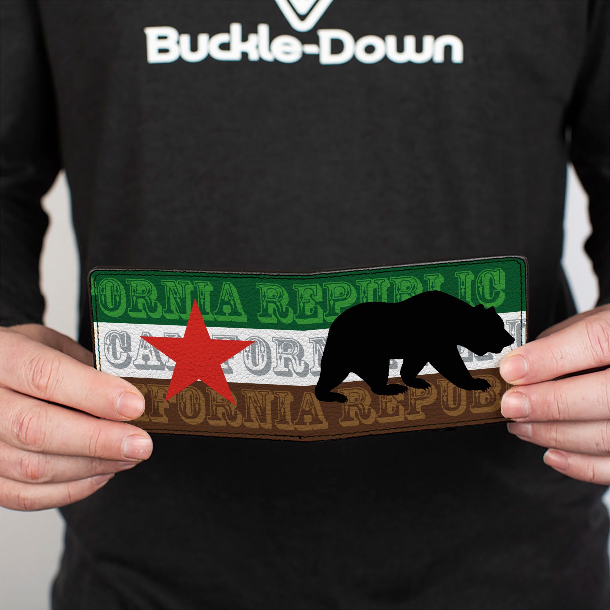 Bi-Fold Wallet - Cali Bear Silhouette & Star CALIFORNIA REPUBLIC Green White Brown Black Red Bi-Fold Wallets Buckle-Down