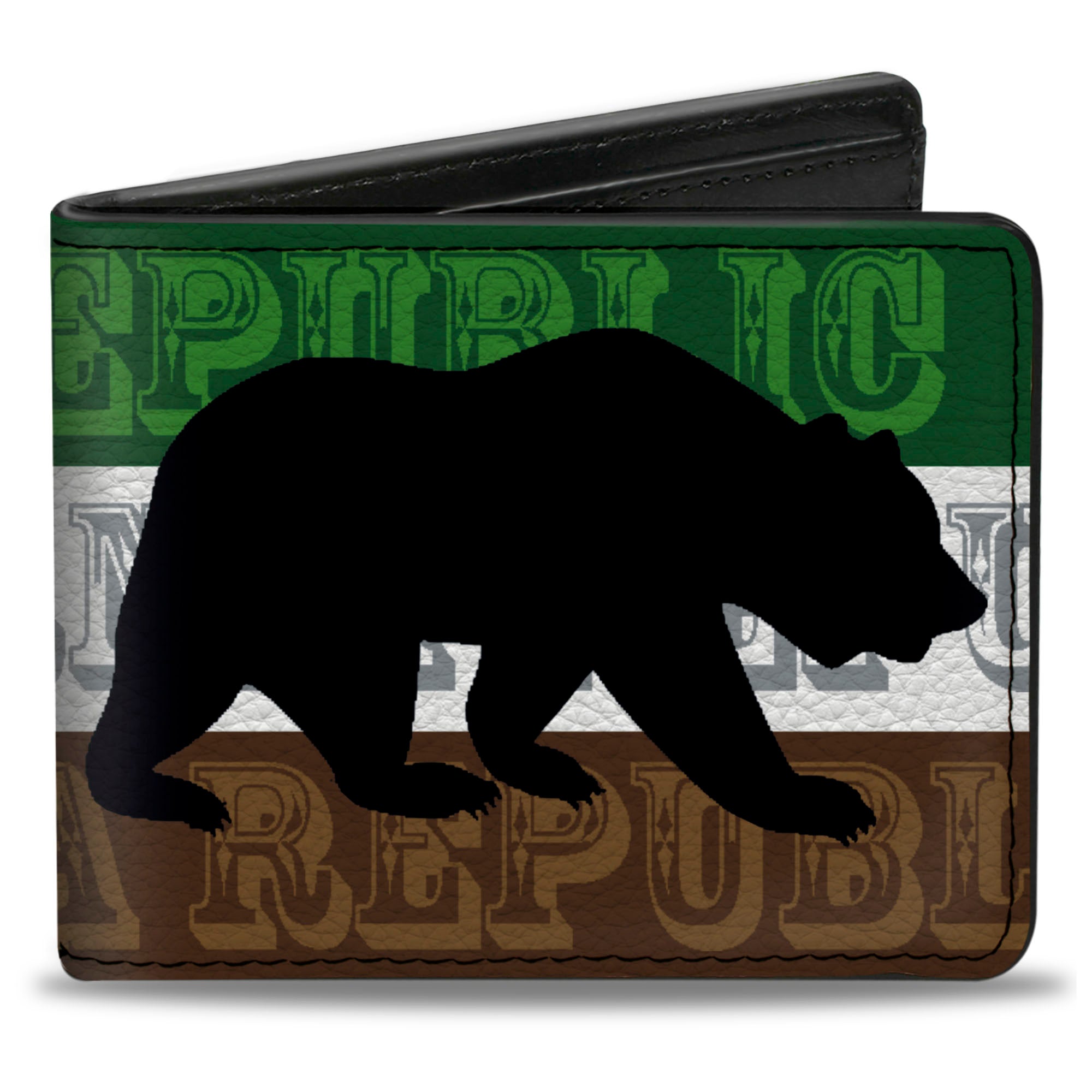 Bi-Fold Wallet - Cali Bear Silhouette & Star CALIFORNIA REPUBLIC Green White Brown Black Red Bi-Fold Wallets Buckle-Down