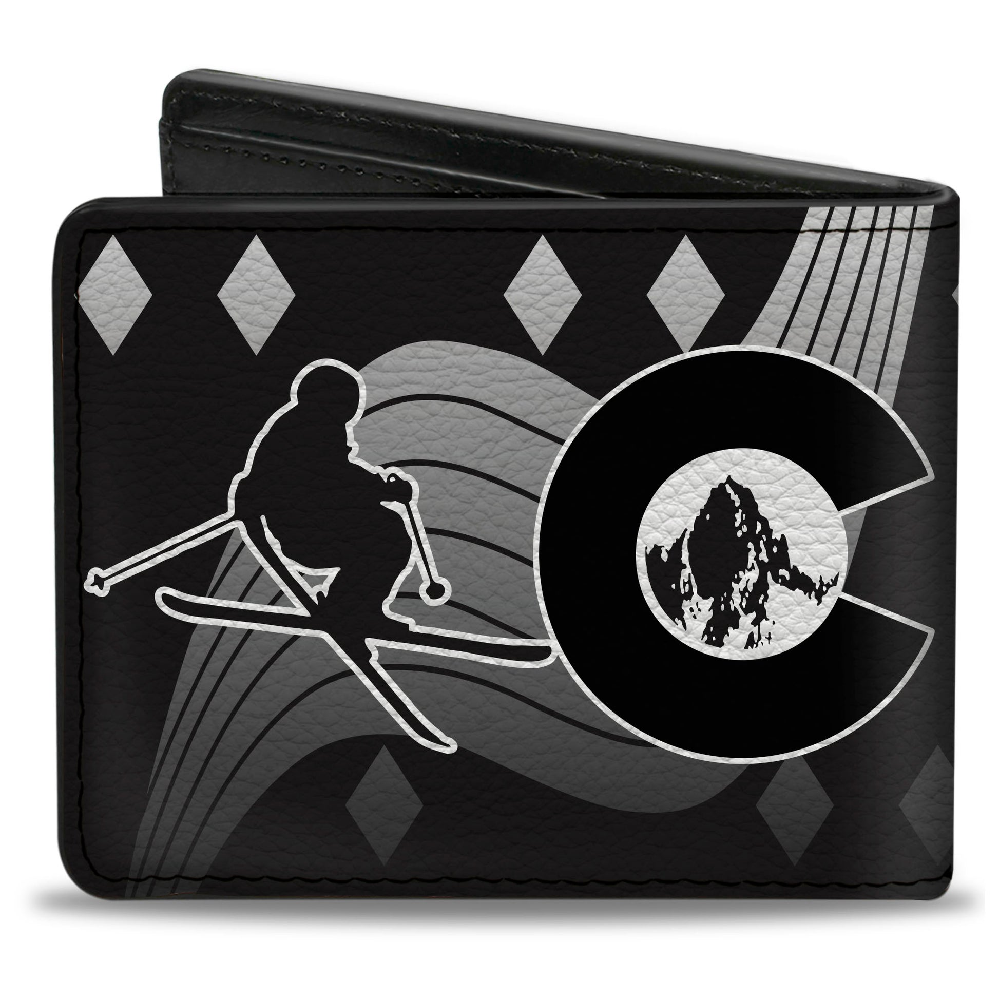 Bi-Fold Wallet - Colorado Skier Snowboarder Black White Grays Bi-Fold Wallets Buckle-Down