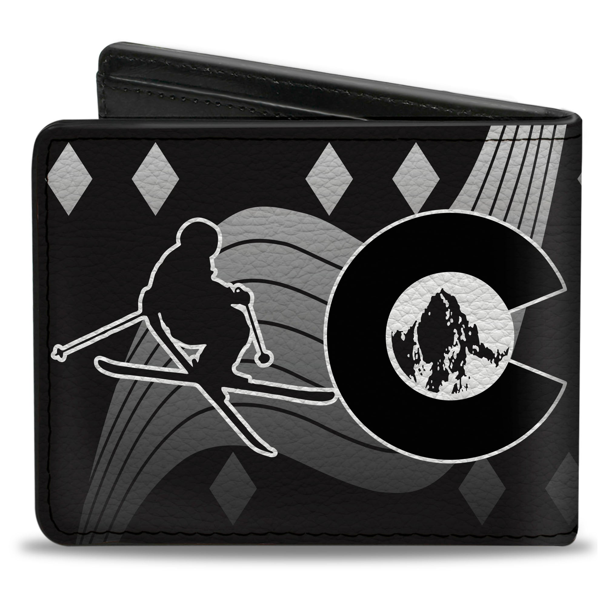 Bi-Fold Wallet - Colorado Skier Snowboarder Black White Grays Bi-Fold Wallets Buckle-Down