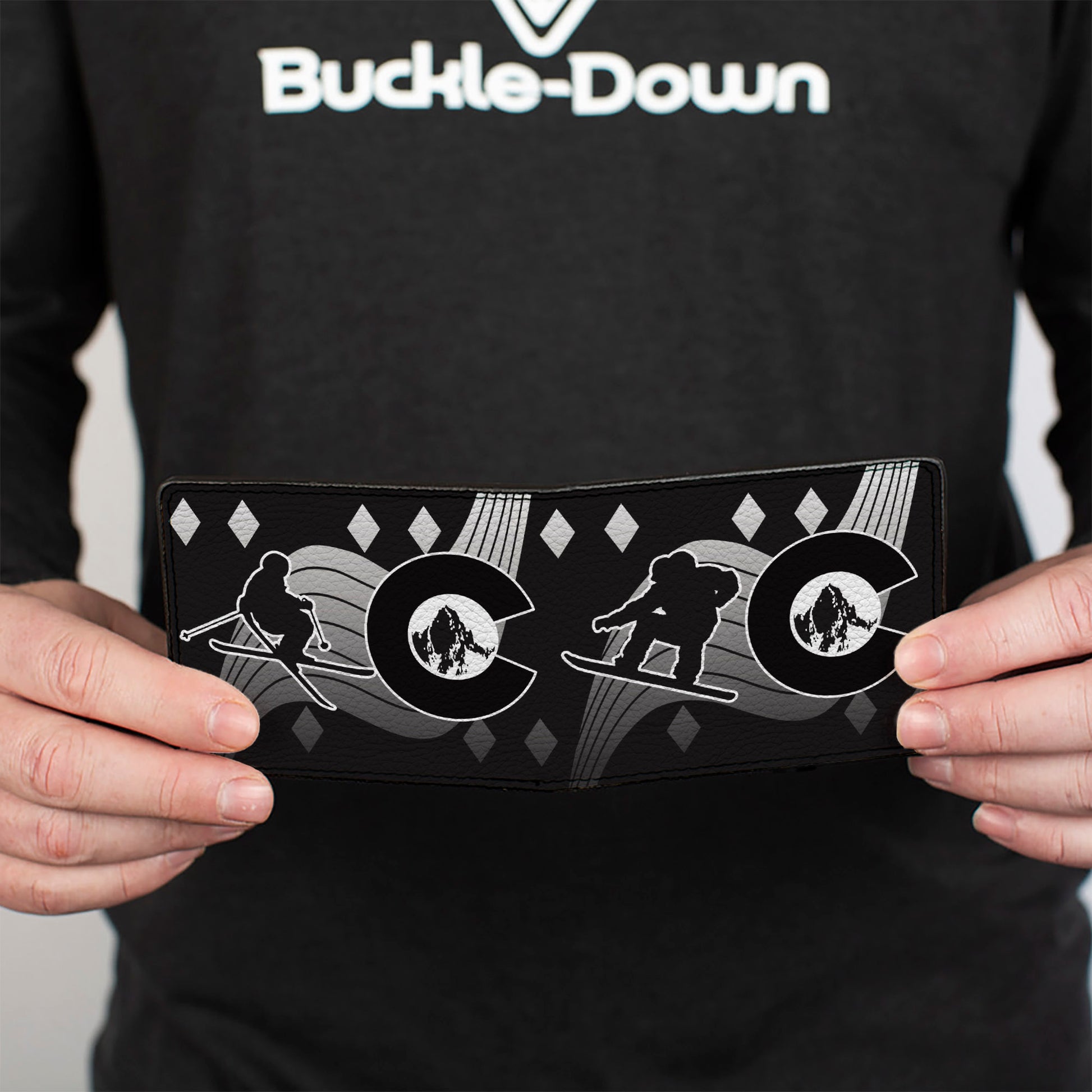 Bi-Fold Wallet - Colorado Skier Snowboarder Black White Grays Bi-Fold Wallets Buckle-Down