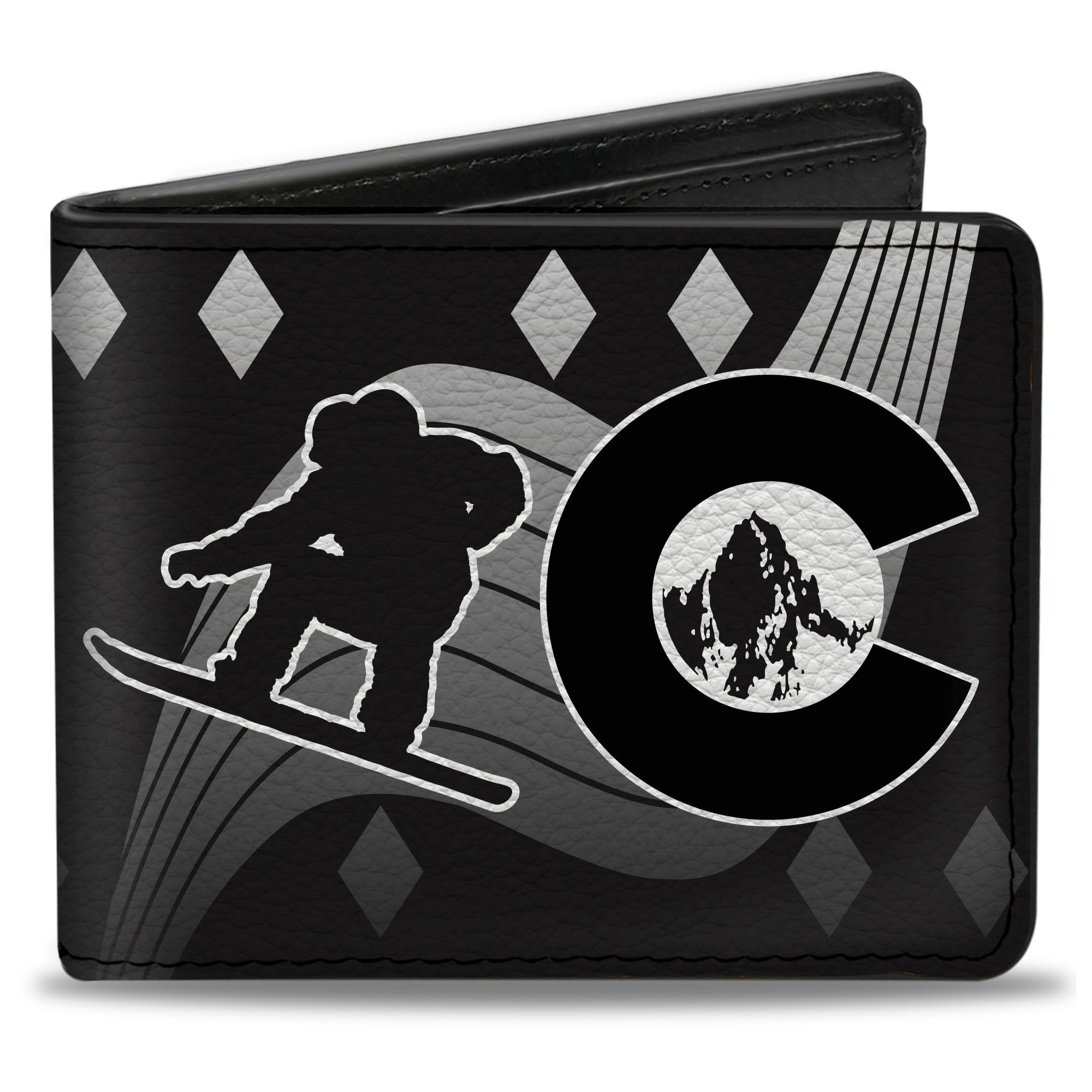 Bi-Fold Wallet - Colorado Skier Snowboarder Black White Grays Bi-Fold Wallets Buckle-Down