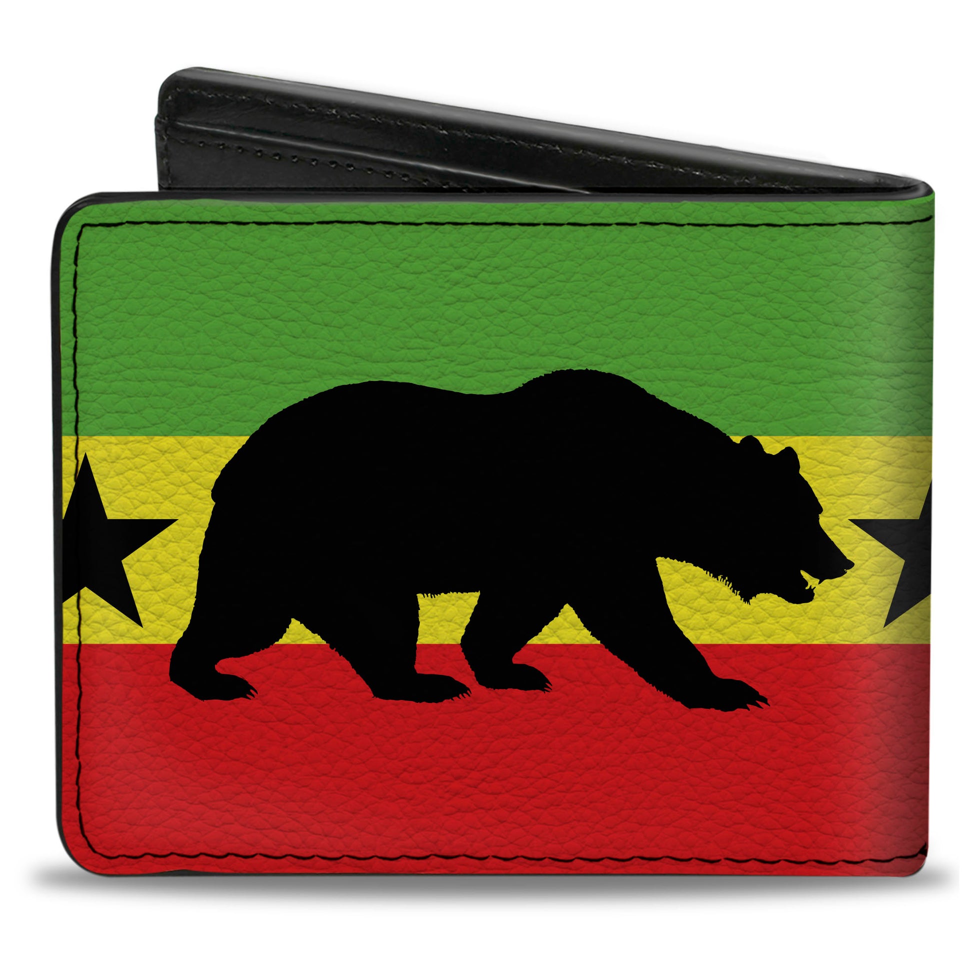 Bi-Fold Wallet - Cali Bear Star Silhouette Rasta Black Bi-Fold Wallets Buckle-Down