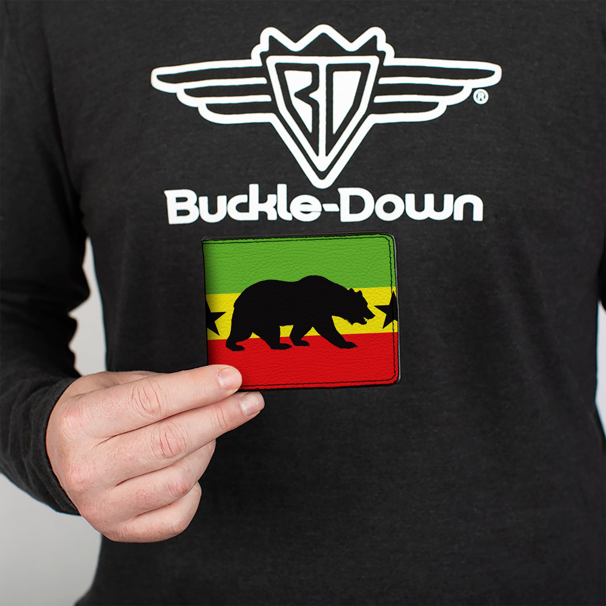 Bi-Fold Wallet - Cali Bear Star Silhouette Rasta Black Bi-Fold Wallets Buckle-Down