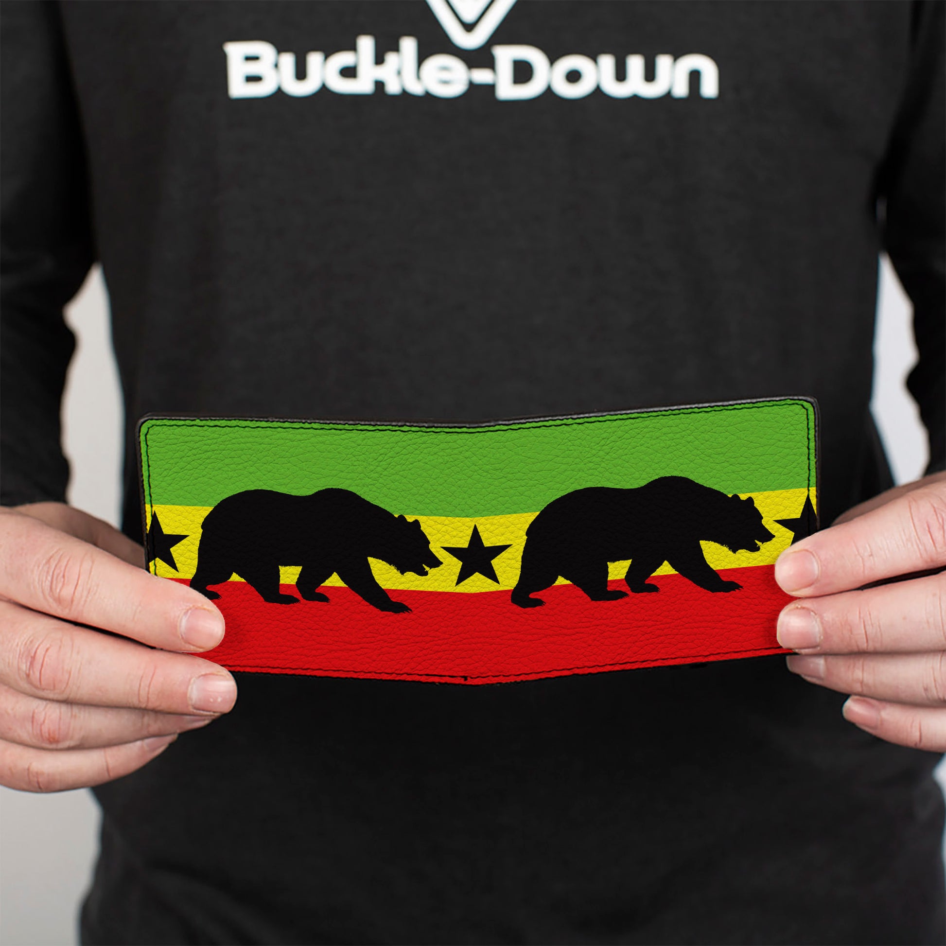 Bi-Fold Wallet - Cali Bear Star Silhouette Rasta Black Bi-Fold Wallets Buckle-Down
