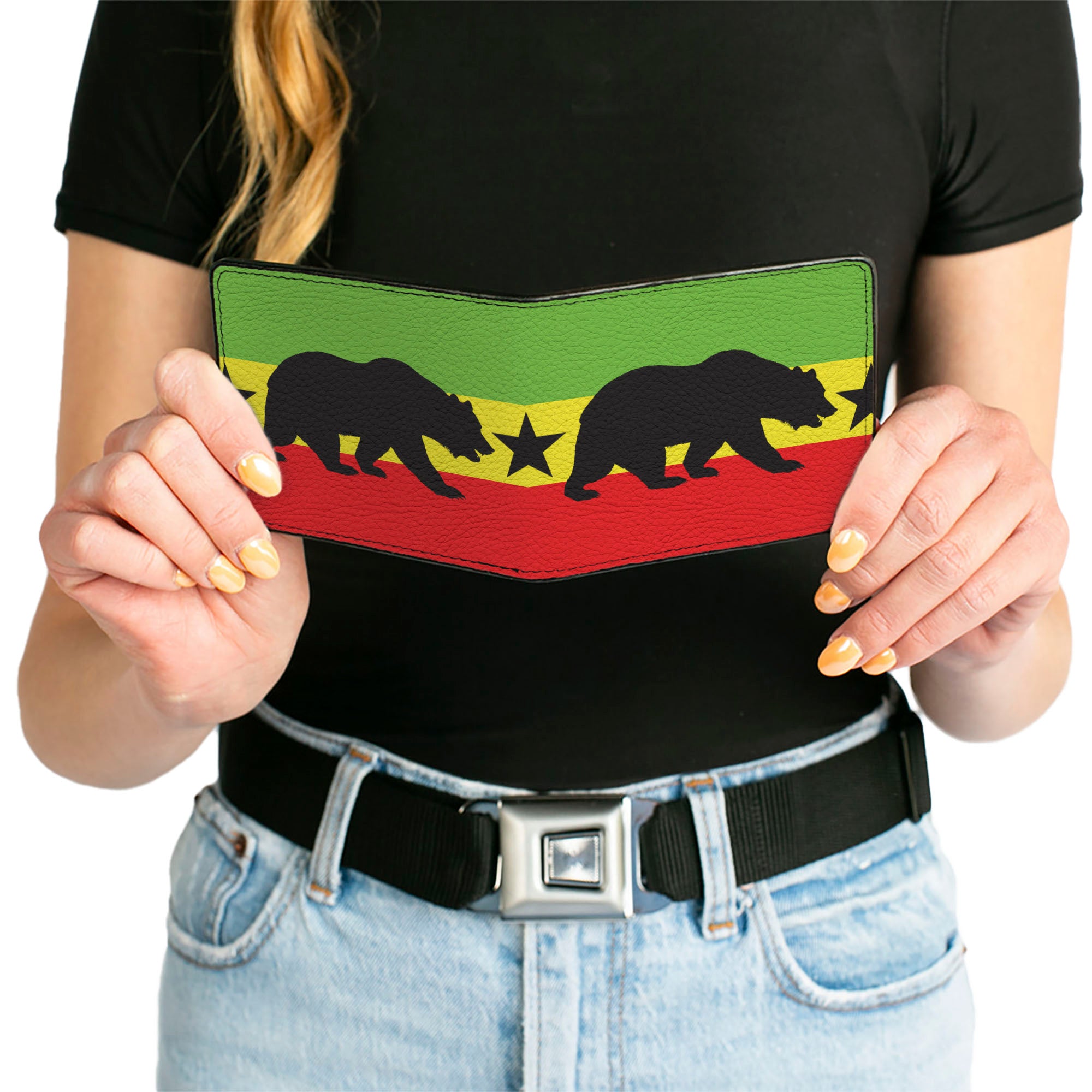 Bi-Fold Wallet - Cali Bear Star Silhouette Rasta Black Bi-Fold Wallets Buckle-Down