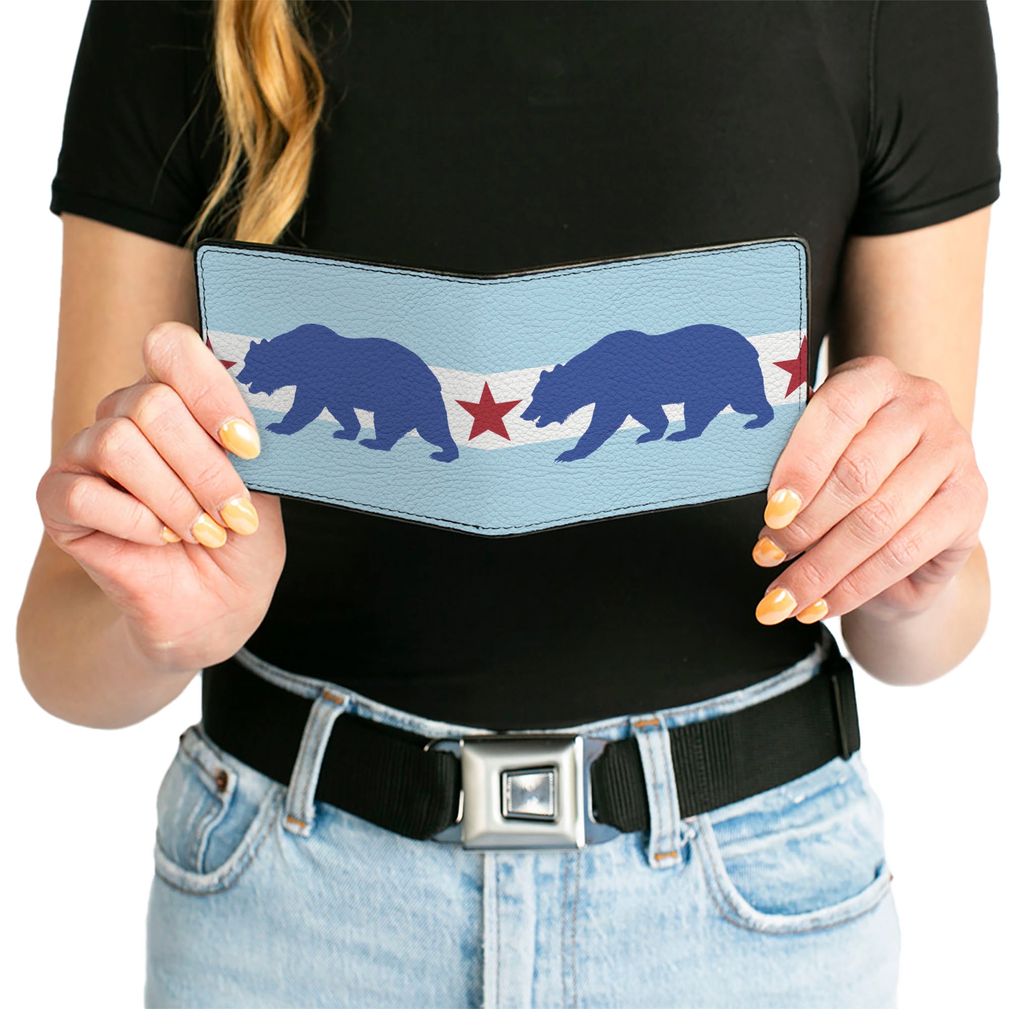 Bi-Fold Wallet - Cali Bear Star Silhouette Baby Blue White Cobalt Red Bi-Fold Wallets Buckle-Down