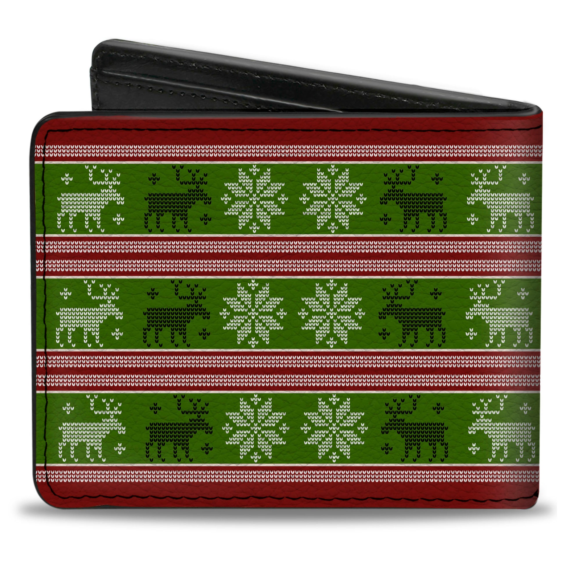 Bi-Fold Wallet - Christmas Stitch Moose Snowflakes Red Green Bi-Fold Wallets Buckle-Down
