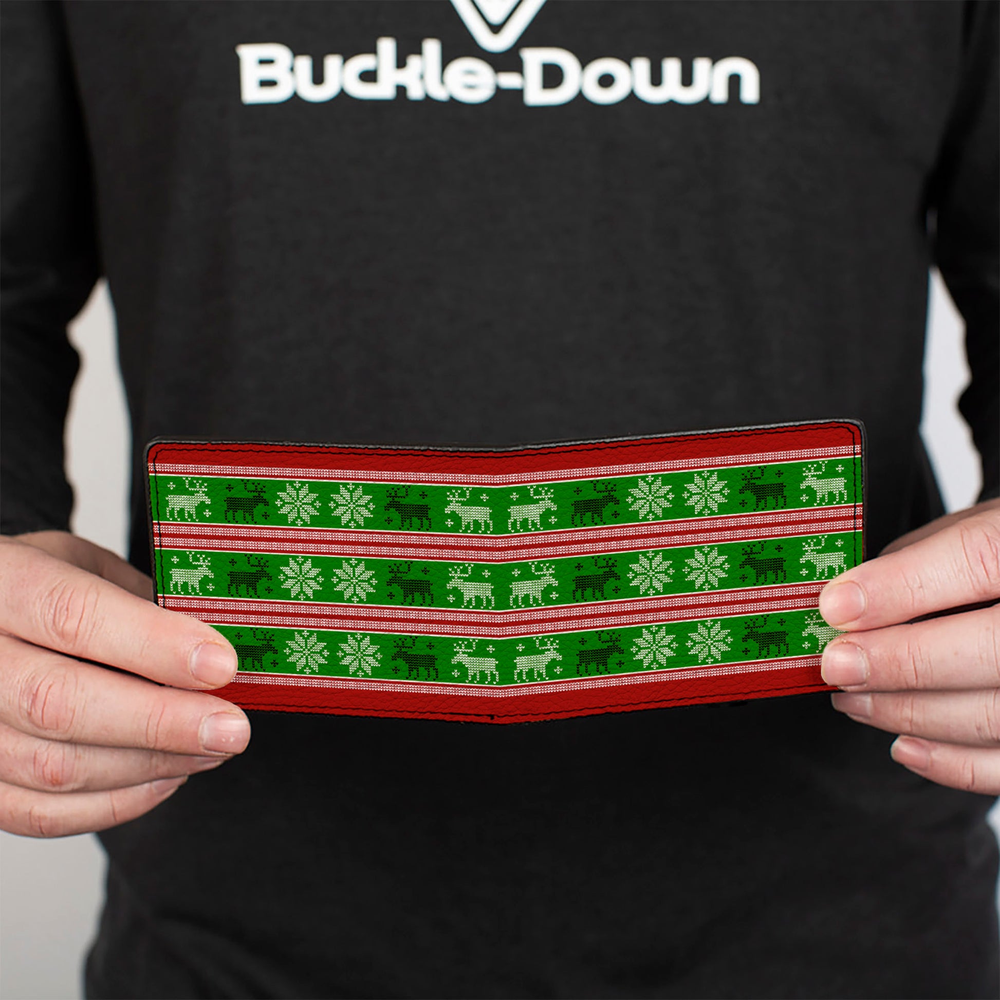 Bi-Fold Wallet - Christmas Stitch Moose Snowflakes Red Green Bi-Fold Wallets Buckle-Down