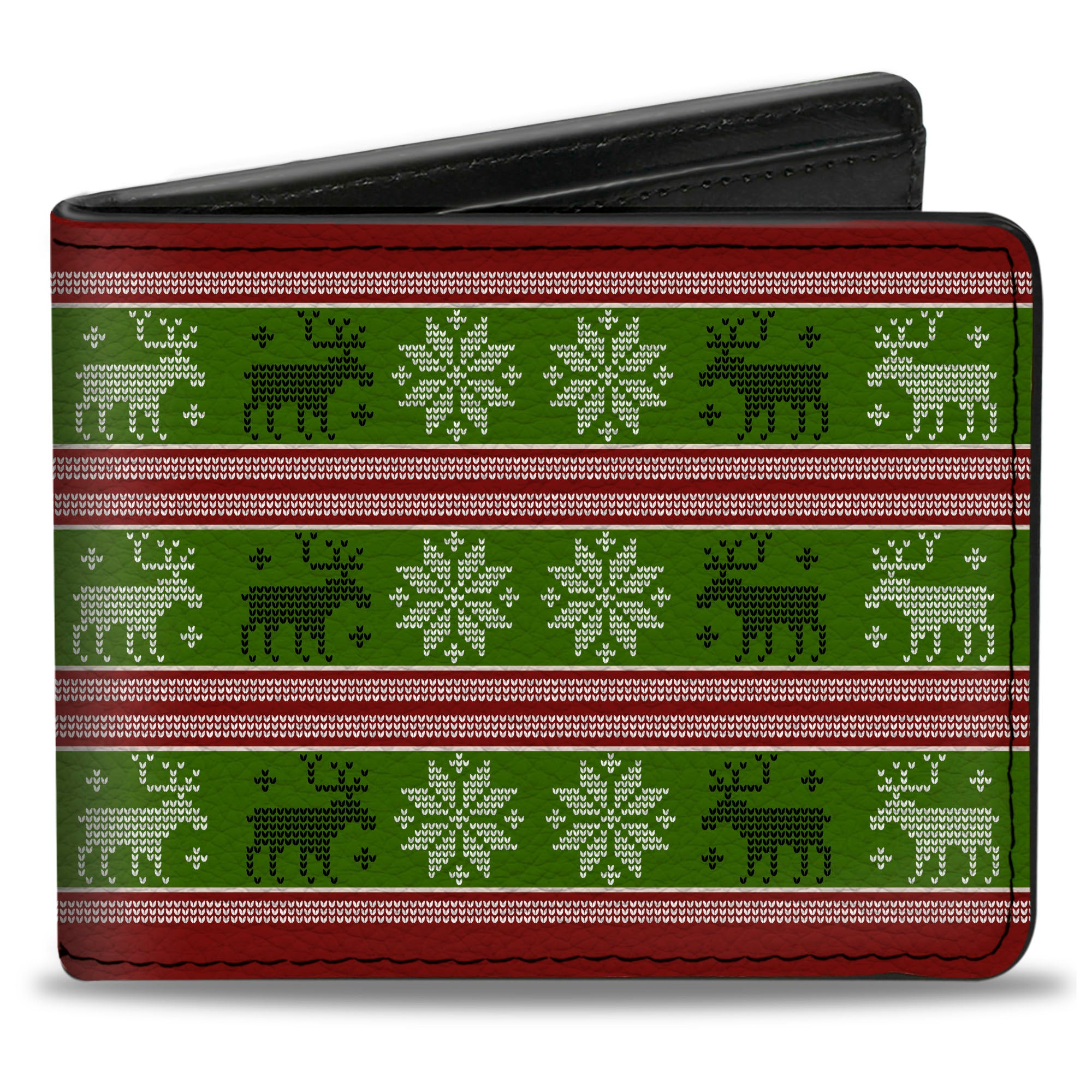 Bi-Fold Wallet - Christmas Stitch Moose Snowflakes Red Green Bi-Fold Wallets Buckle-Down