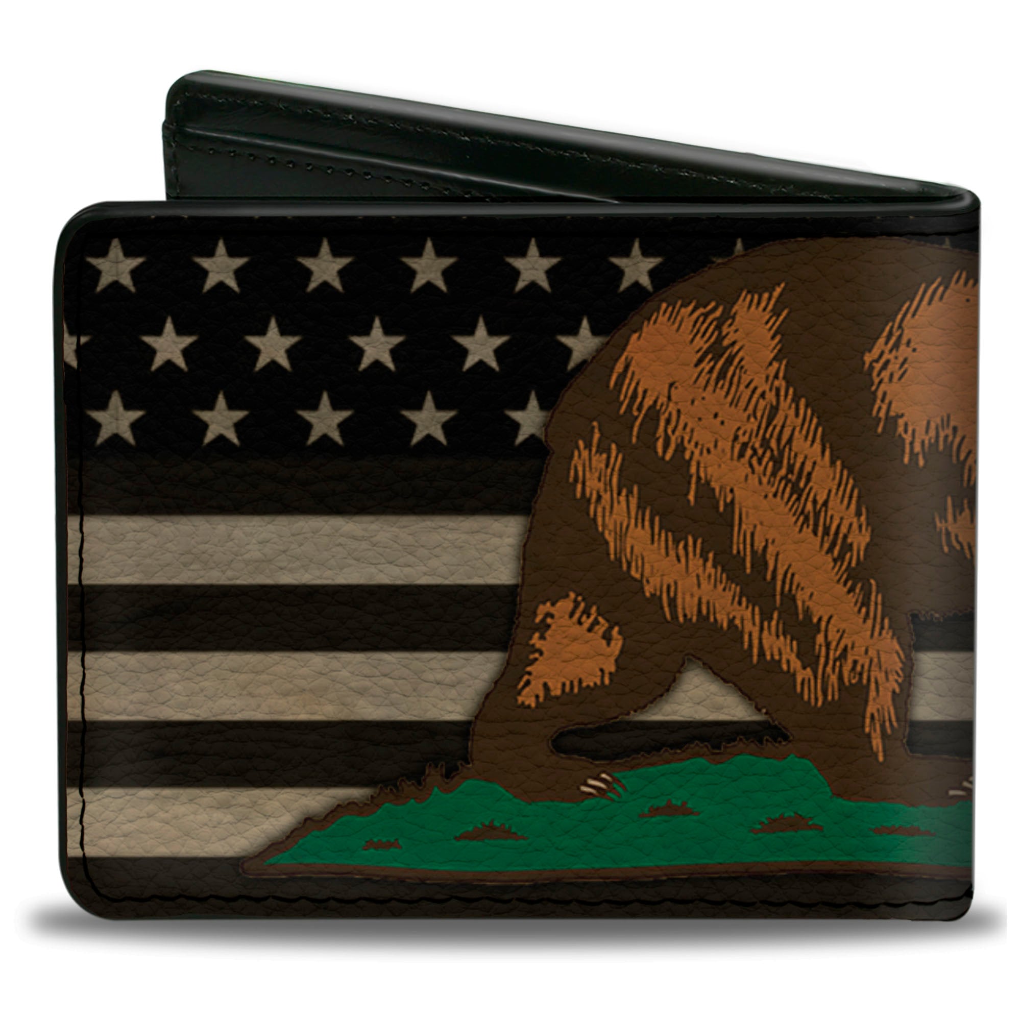 Bi-Fold Wallet - Cali Bear Star US Flag Stretch Black White Red Bi-Fold Wallets Buckle-Down