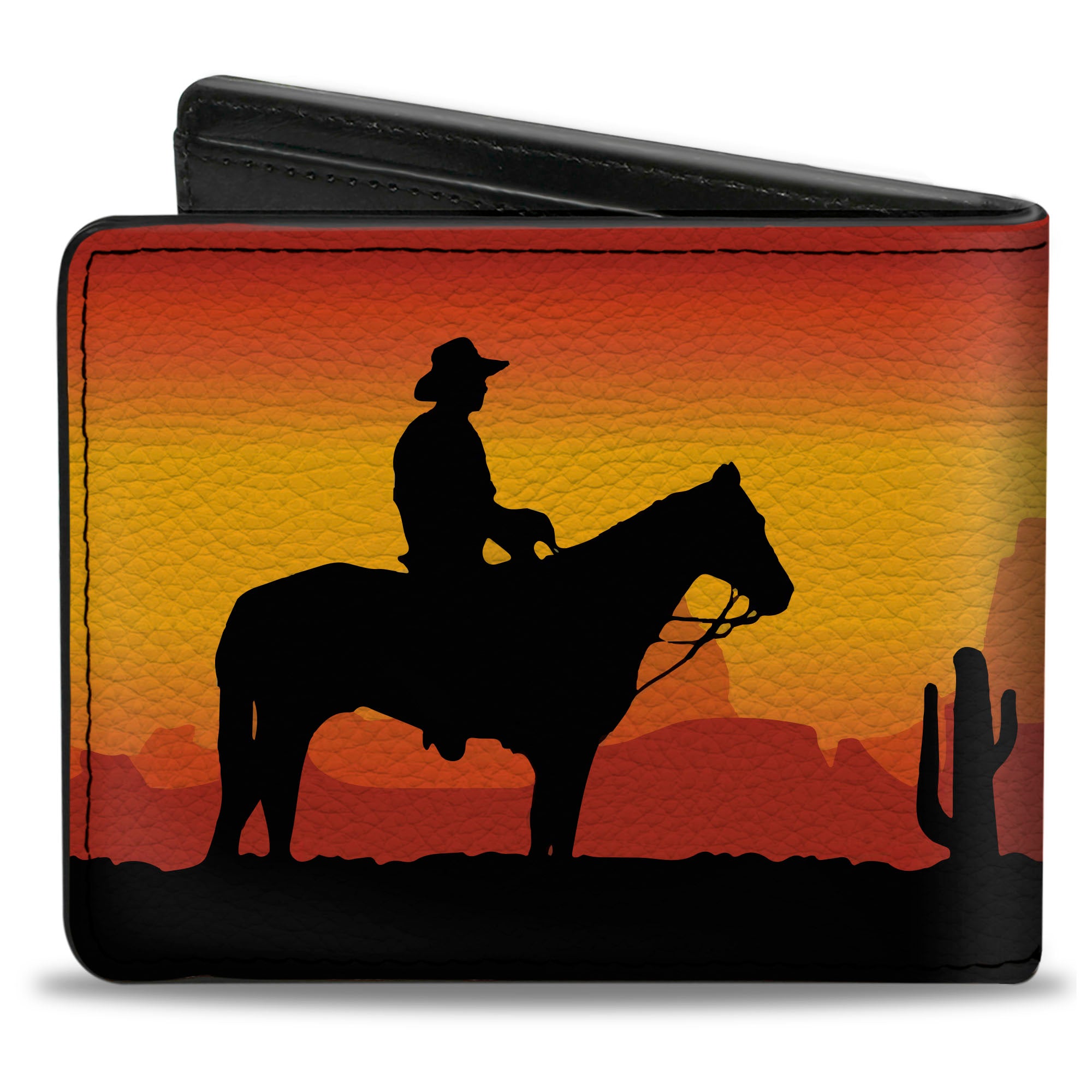 Bi-Fold Wallet - Cowboy Silhouette Western Landscape Reds Black Bi-Fold Wallets Buckle-Down