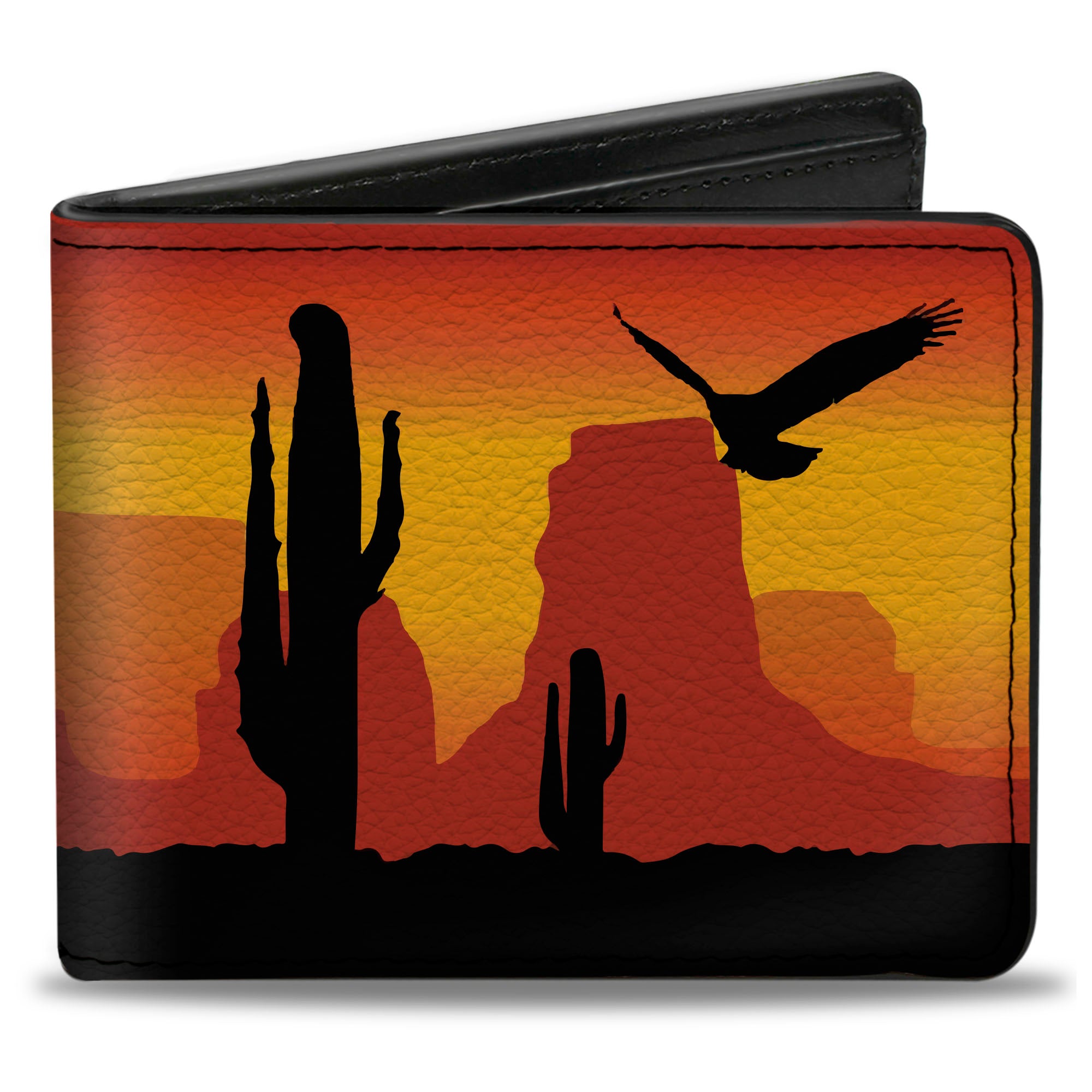 Bi-Fold Wallet - Cowboy Silhouette Western Landscape Reds Black Bi-Fold Wallets Buckle-Down