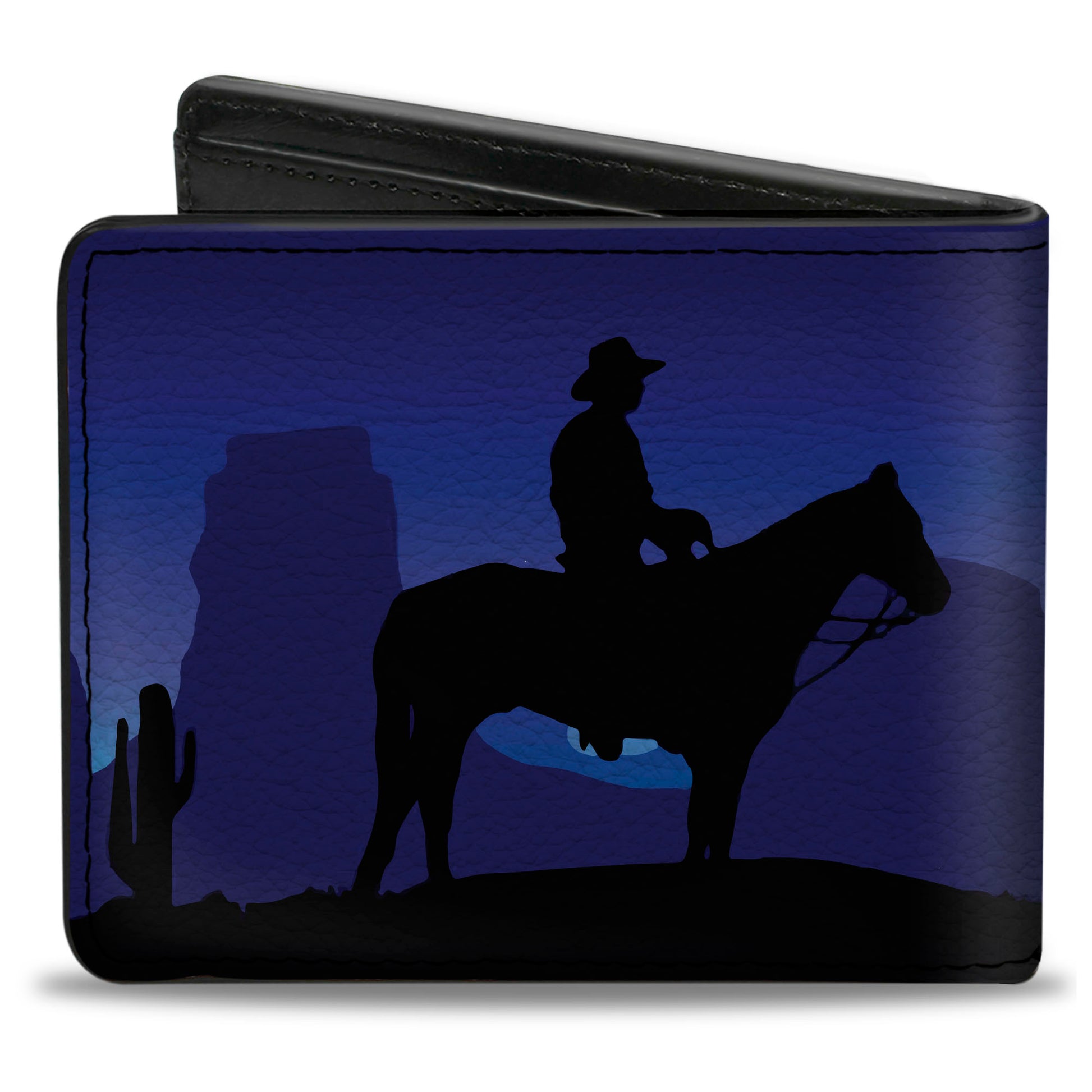 Bi-Fold Wallet - Cowboy Coyote Silhouettes Western Landscape Blues Black Bi-Fold Wallets Buckle-Down