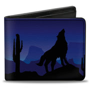 Bi-Fold Wallet - Cowboy Coyote Silhouettes Western Landscape Blues Black Bi-Fold Wallets Buckle-Down