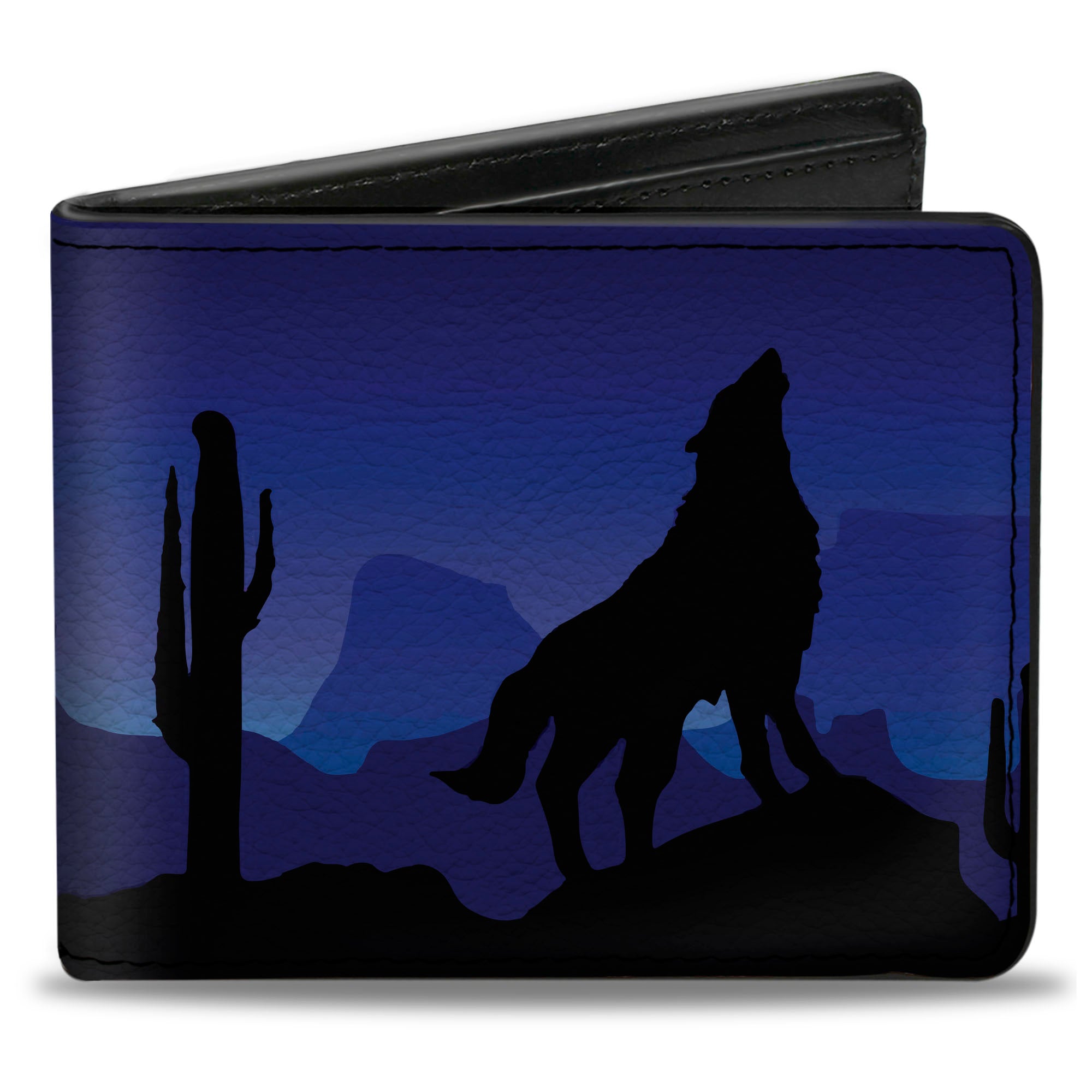 Bi-Fold Wallet - Cowboy Coyote Silhouettes Western Landscape Blues Black Bi-Fold Wallets Buckle-Down