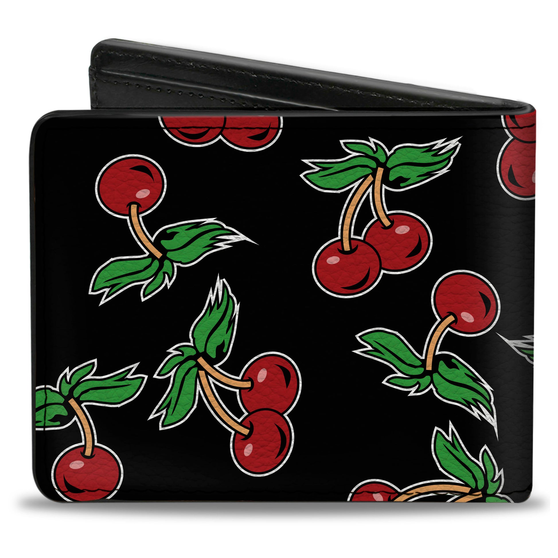 Bi-Fold Wallet - Cherries Scattered Black Bi-Fold Wallets Buckle-Down