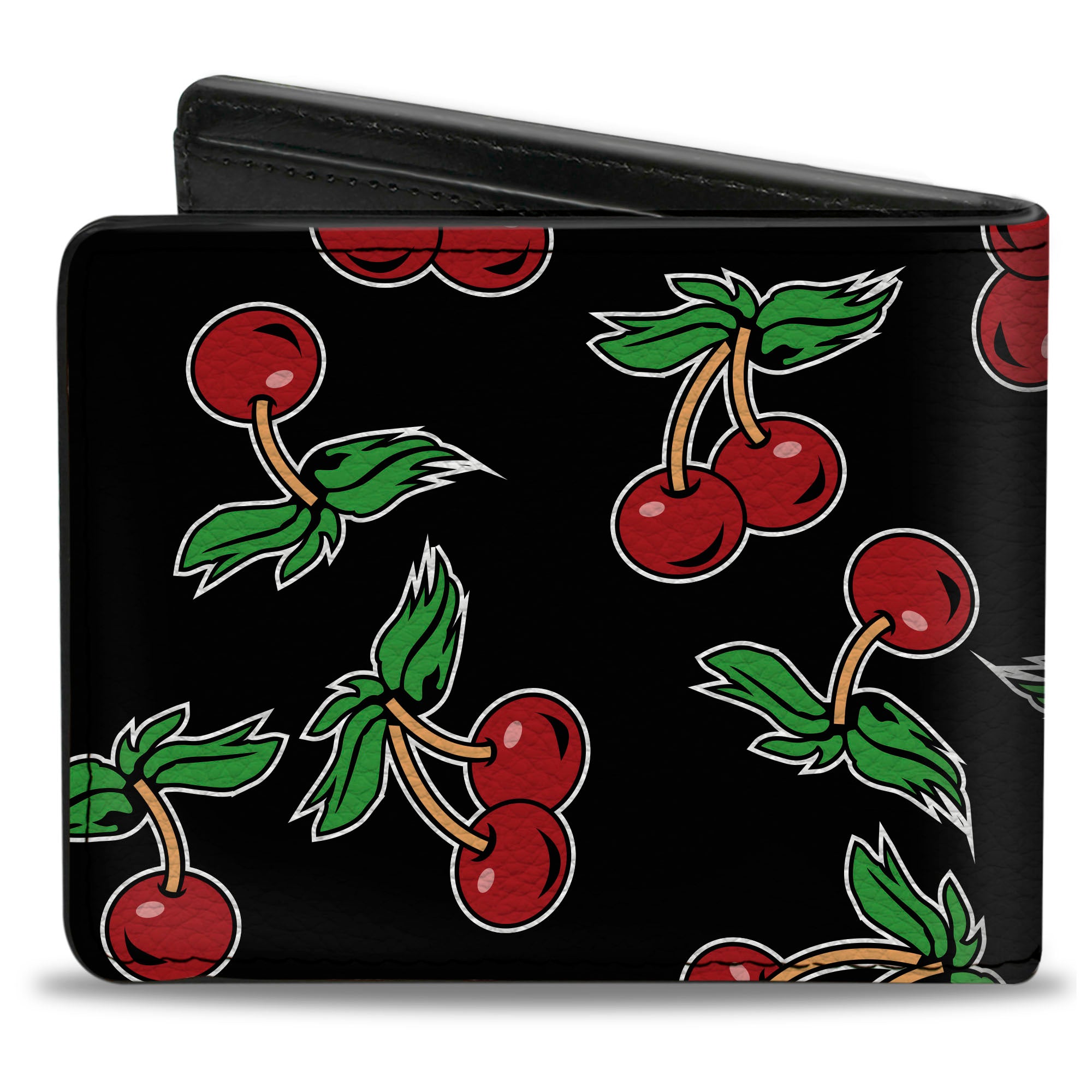 Bi-Fold Wallet - Cherries Scattered Black Bi-Fold Wallets Buckle-Down