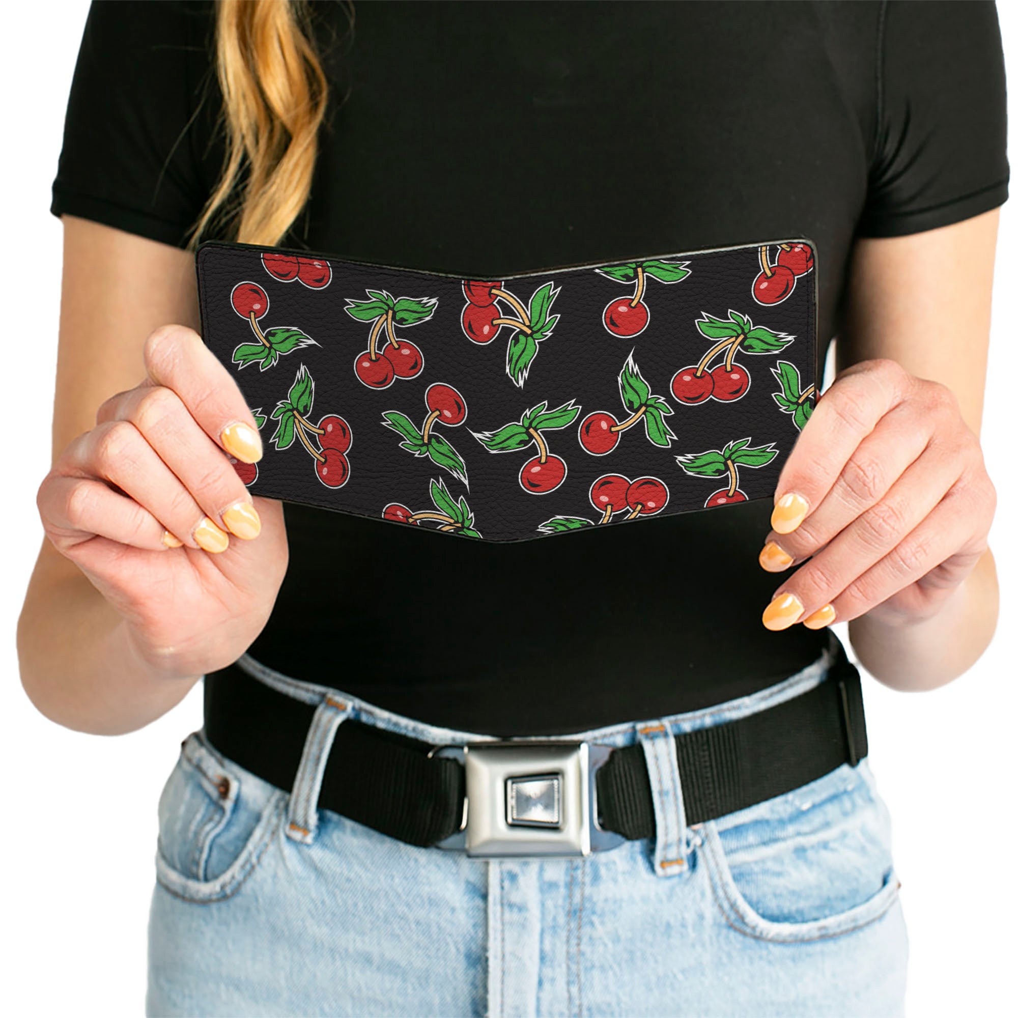 Bi-Fold Wallet - Cherries Scattered Black Bi-Fold Wallets Buckle-Down