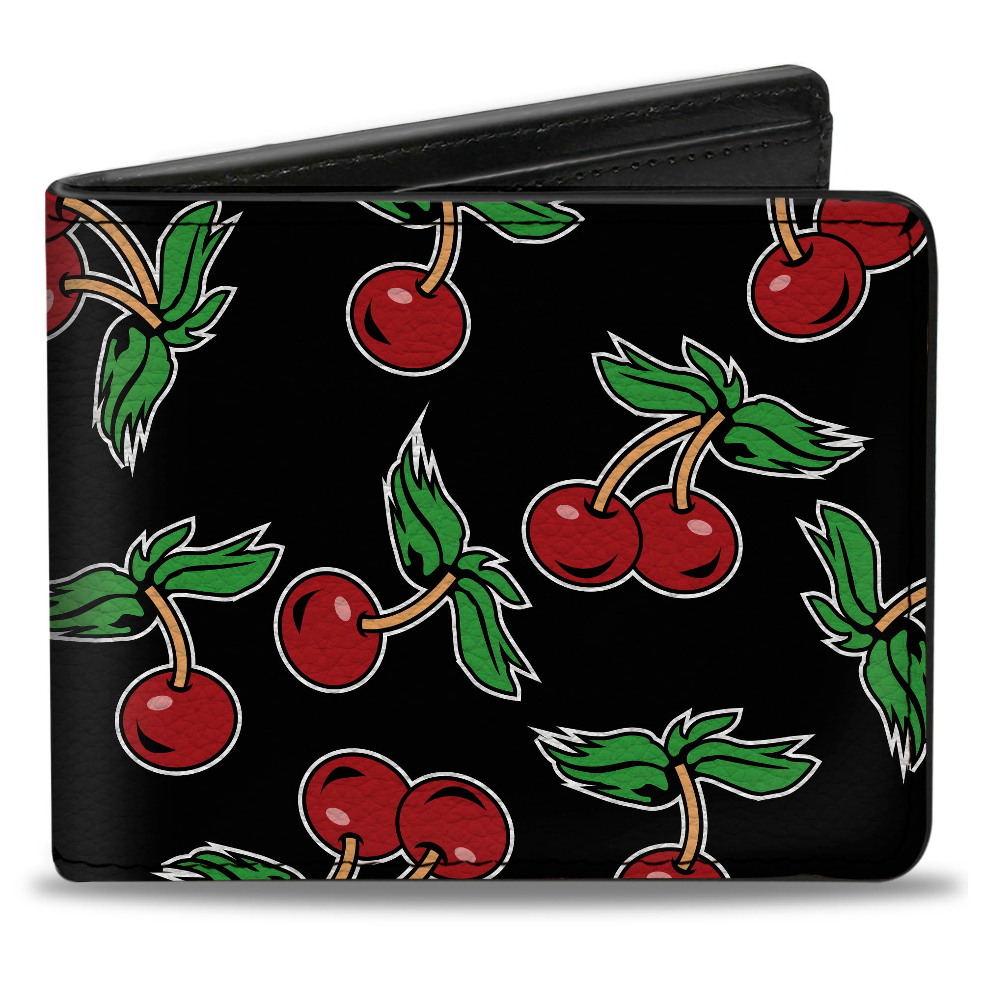 Bi-Fold Wallet - Cherries Scattered Black Bi-Fold Wallets Buckle-Down