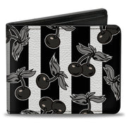 Bi-Fold Wallet - Cherries Scattered Vertical Stripe White Black Grays Bi-Fold Wallets Buckle-Down