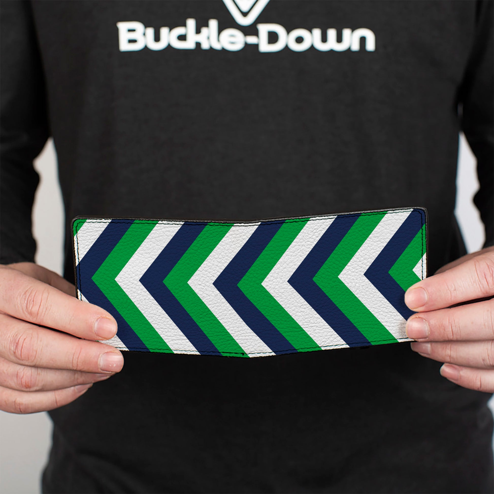 Bi-Fold Wallet - Chevron White Bright Green Navy Bi-Fold Wallets Buckle-Down