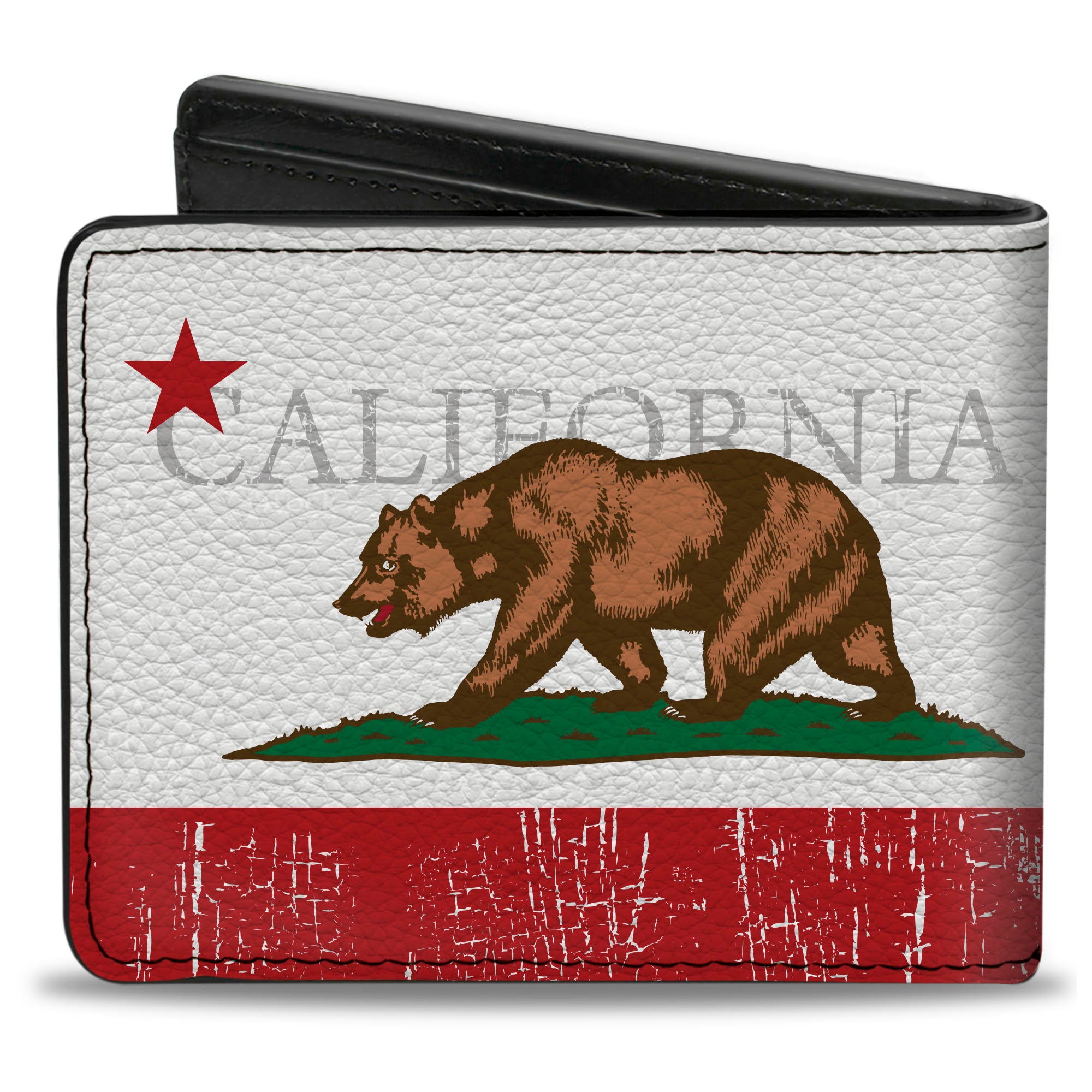 Bi-Fold Wallet - CALIFORNIA Bear Star Crackle Stripe White Gray Red Bi-Fold Wallets Buckle-Down