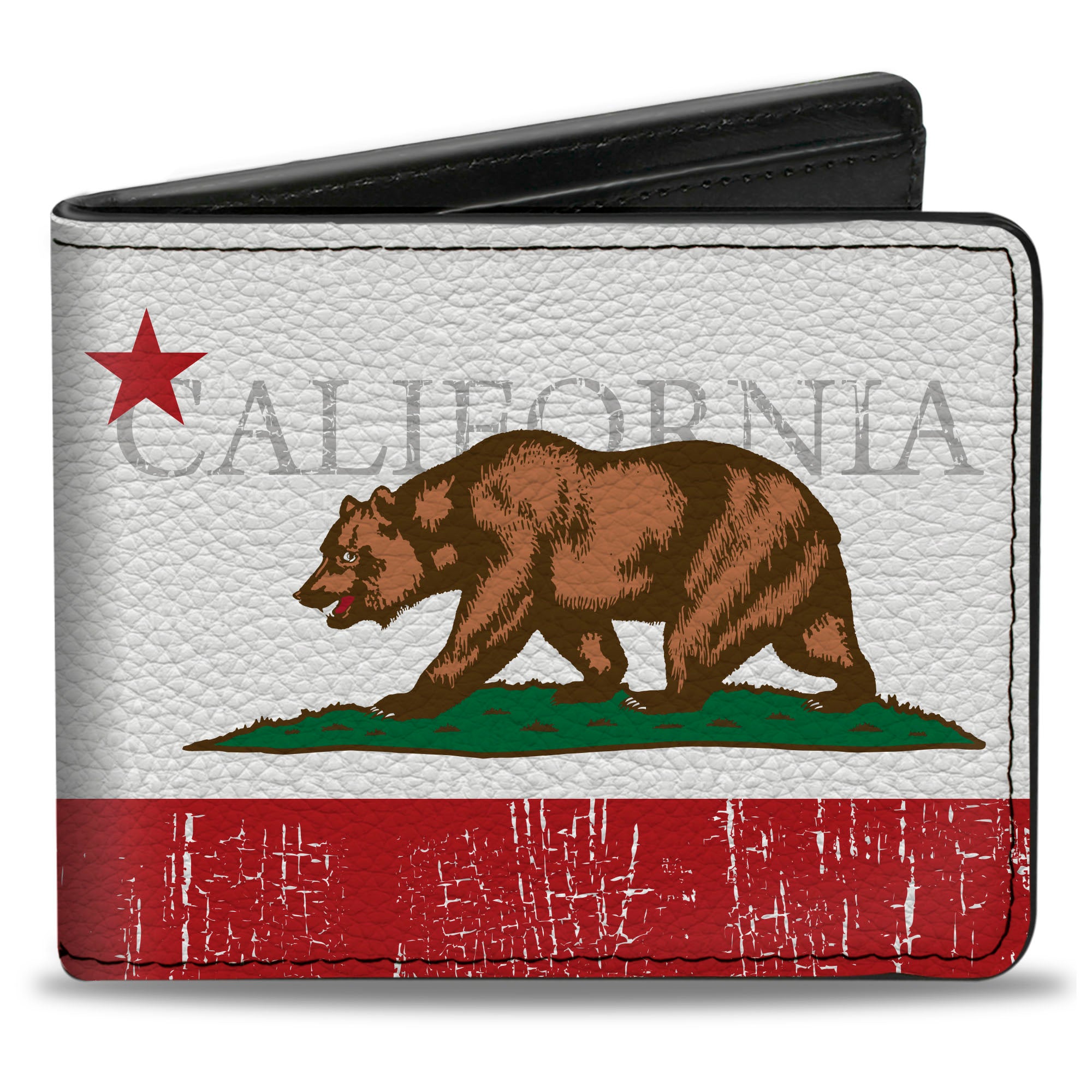 Bi-Fold Wallet - CALIFORNIA Bear Star Crackle Stripe White Gray Red Bi-Fold Wallets Buckle-Down