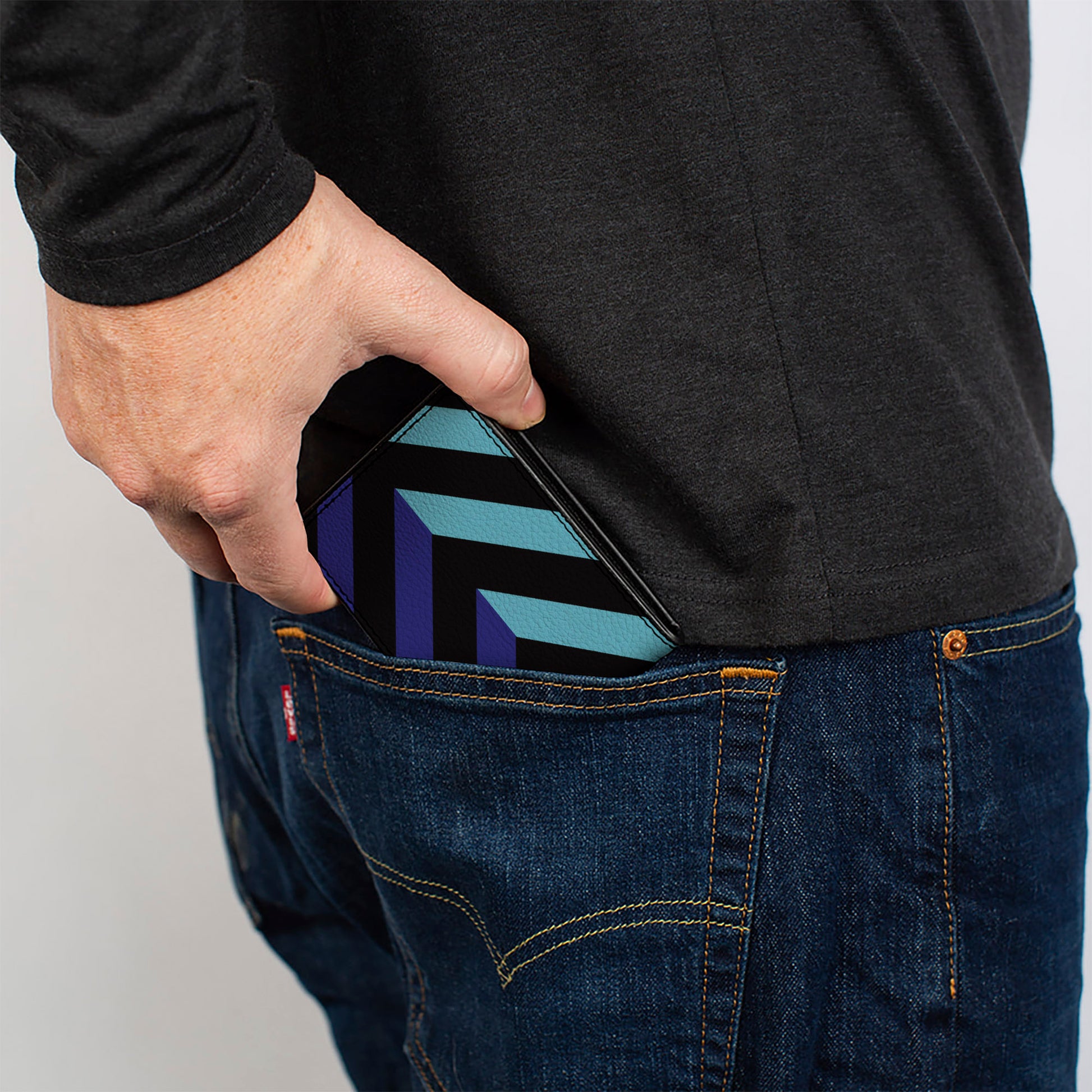 Bi-Fold Wallet - Chevron3 Split Turquoise Purple Black Bi-Fold Wallets Buckle-Down