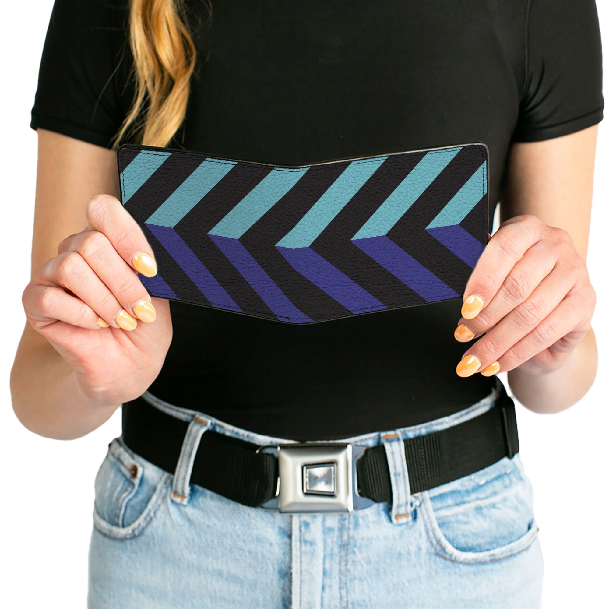 Bi-Fold Wallet - Chevron3 Split Turquoise Purple Black Bi-Fold Wallets Buckle-Down
