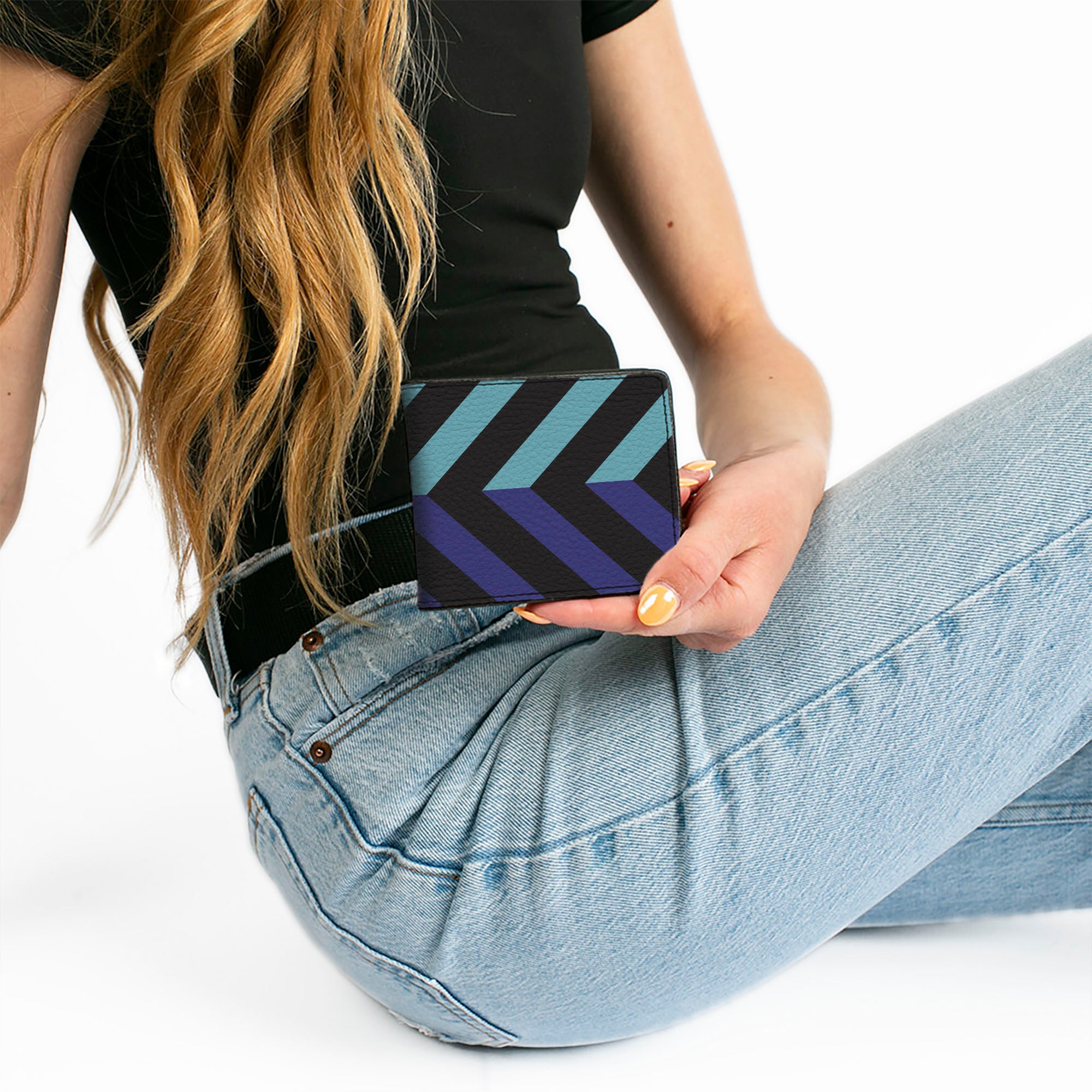 Bi-Fold Wallet - Chevron3 Split Turquoise Purple Black Bi-Fold Wallets Buckle-Down