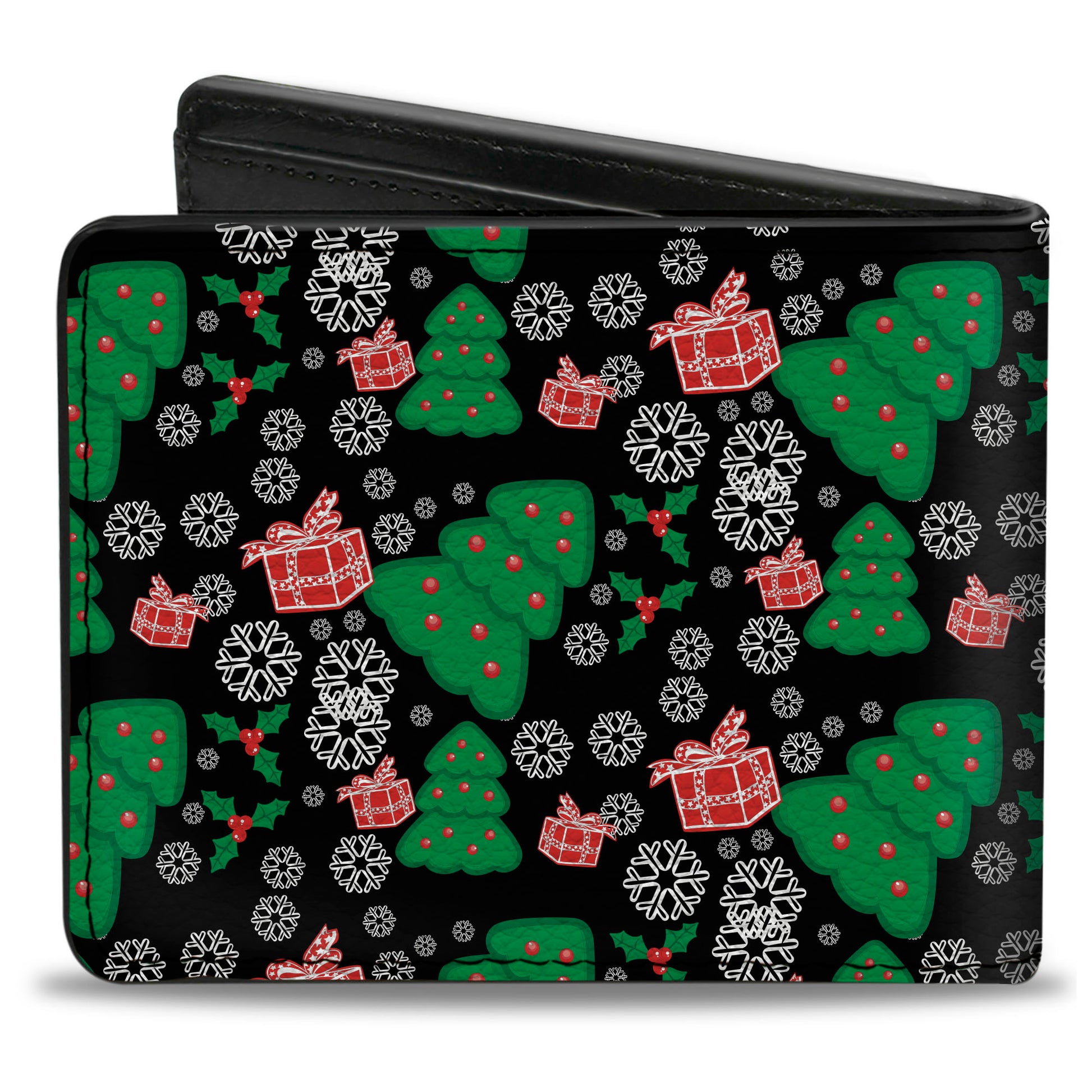 Bi-Fold Wallet - Christmas Collage Black White Green Red Bi-Fold Wallets Buckle-Down