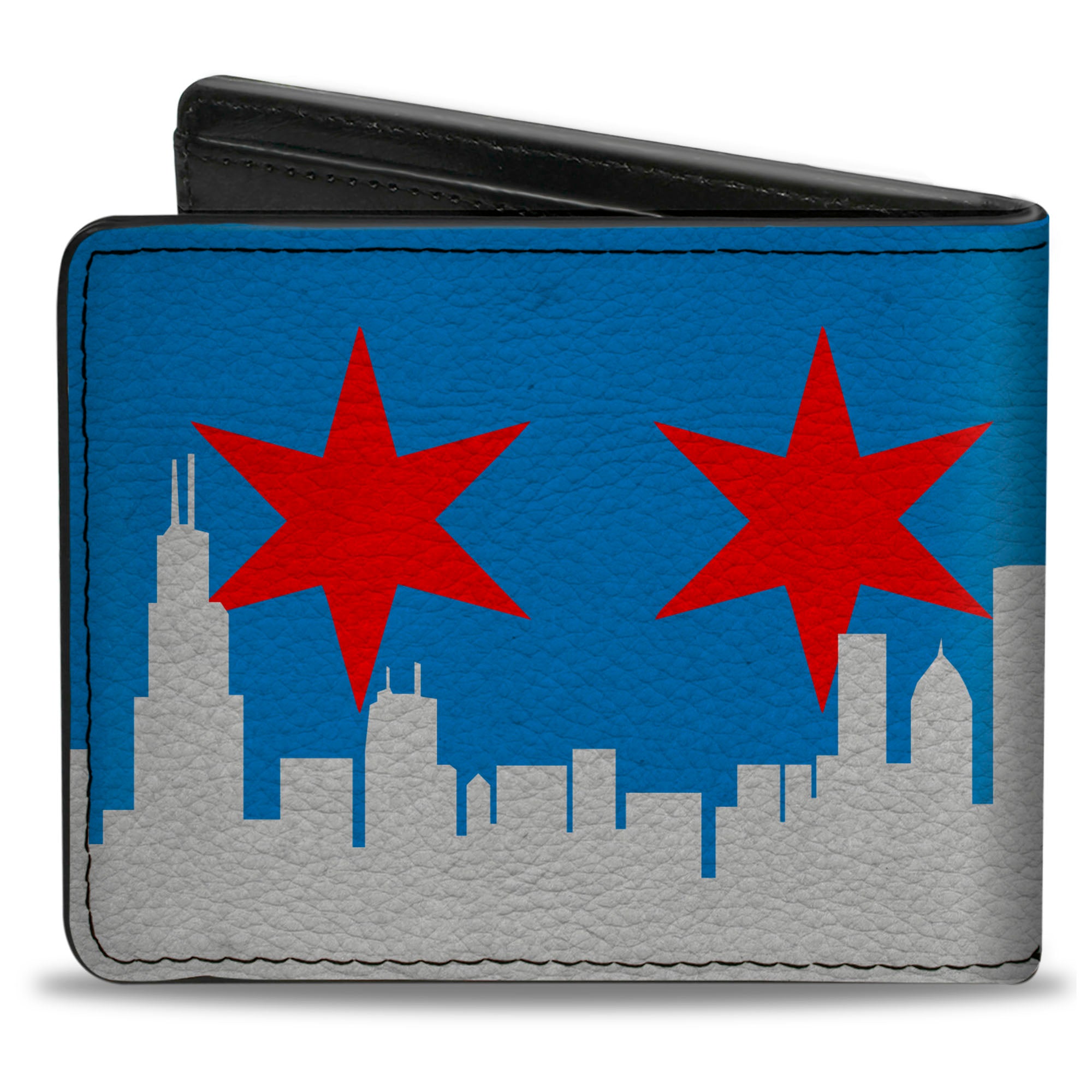 Bi-Fold Wallet - Chicago Skyline Flag Distressed Black White Red Bi-Fold Wallets Buckle-Down