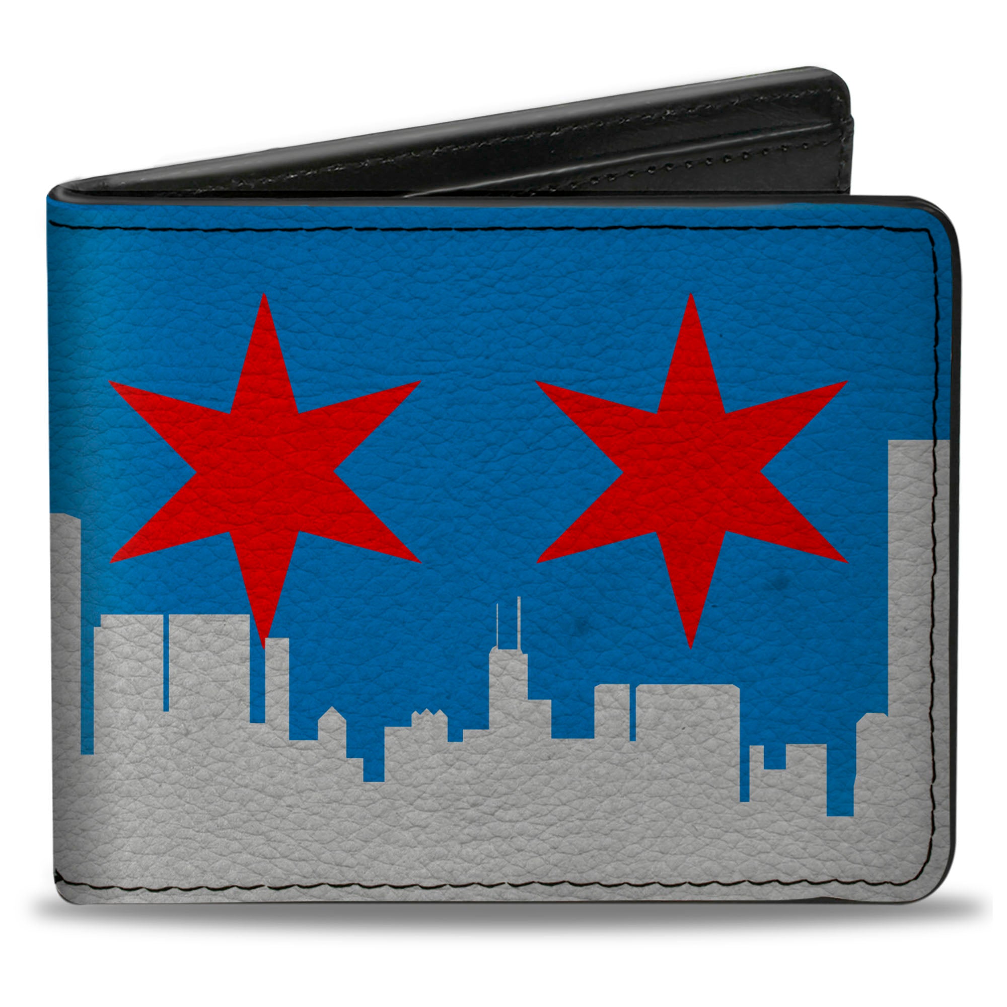 Bi-Fold Wallet - Chicago Skyline Flag Distressed Black White Red Bi-Fold Wallets Buckle-Down