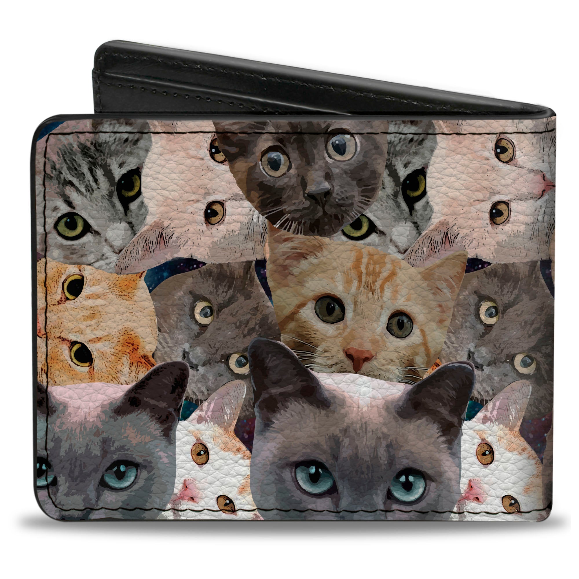 Bi-Fold Wallet - Cat Faces Stacked Bi-Fold Wallets Buckle-Down