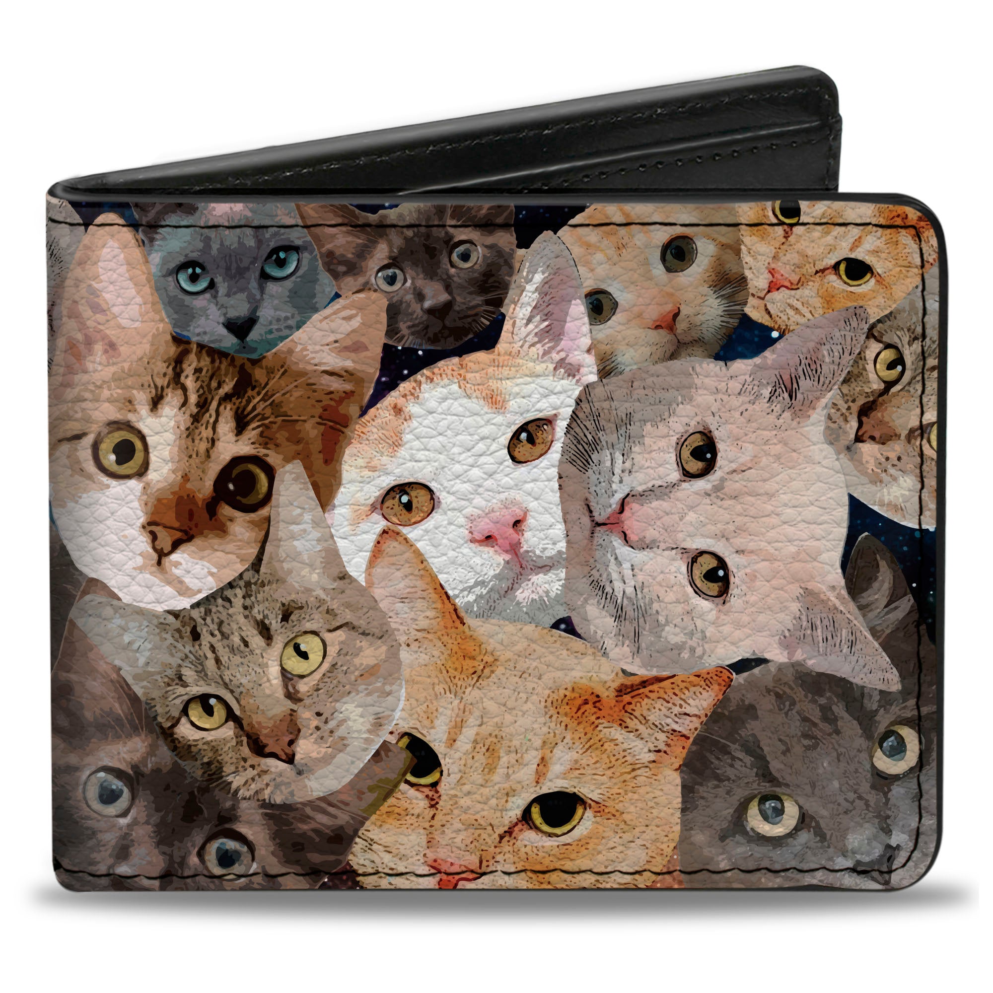 Bi-Fold Wallet - Cat Faces Stacked Bi-Fold Wallets Buckle-Down