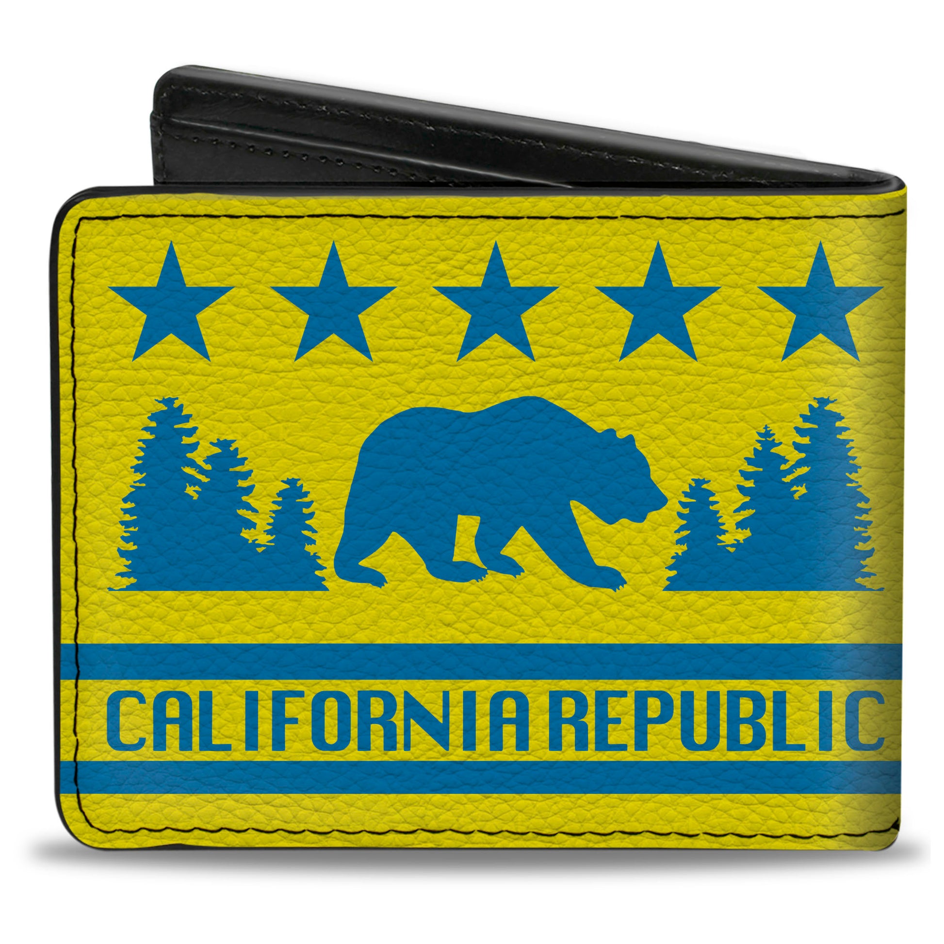 Bi-Fold Wallet - CALIFORNIA REPUBLIC Bear Stars Silhouette Yellow Blue Bi-Fold Wallets Buckle-Down