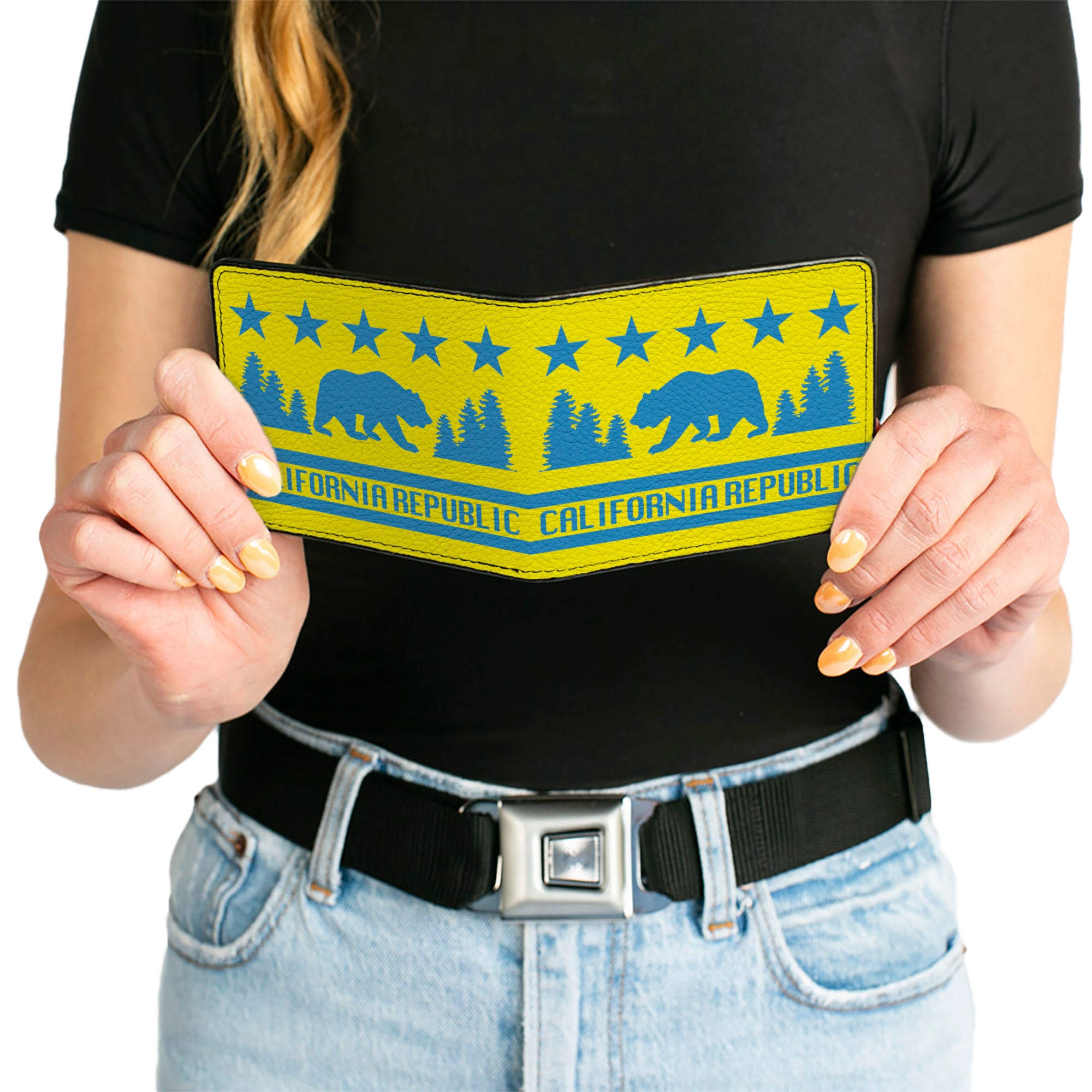 Bi-Fold Wallet - CALIFORNIA REPUBLIC Bear Stars Silhouette Yellow Blue Bi-Fold Wallets Buckle-Down