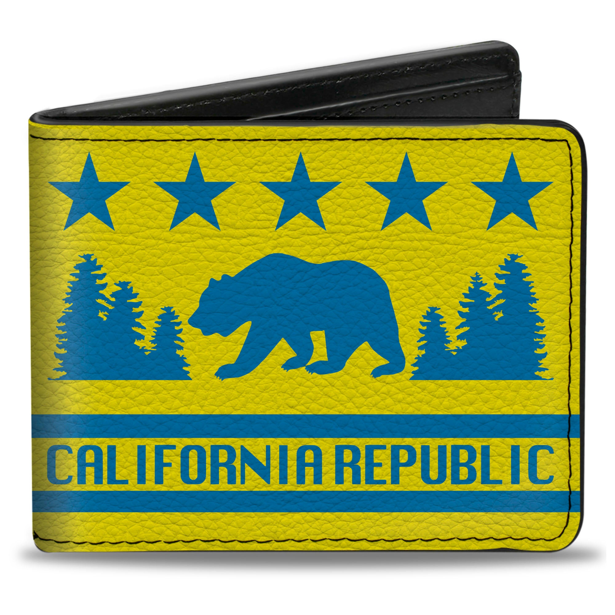 Bi-Fold Wallet - CALIFORNIA REPUBLIC Bear Stars Silhouette Yellow Blue Bi-Fold Wallets Buckle-Down