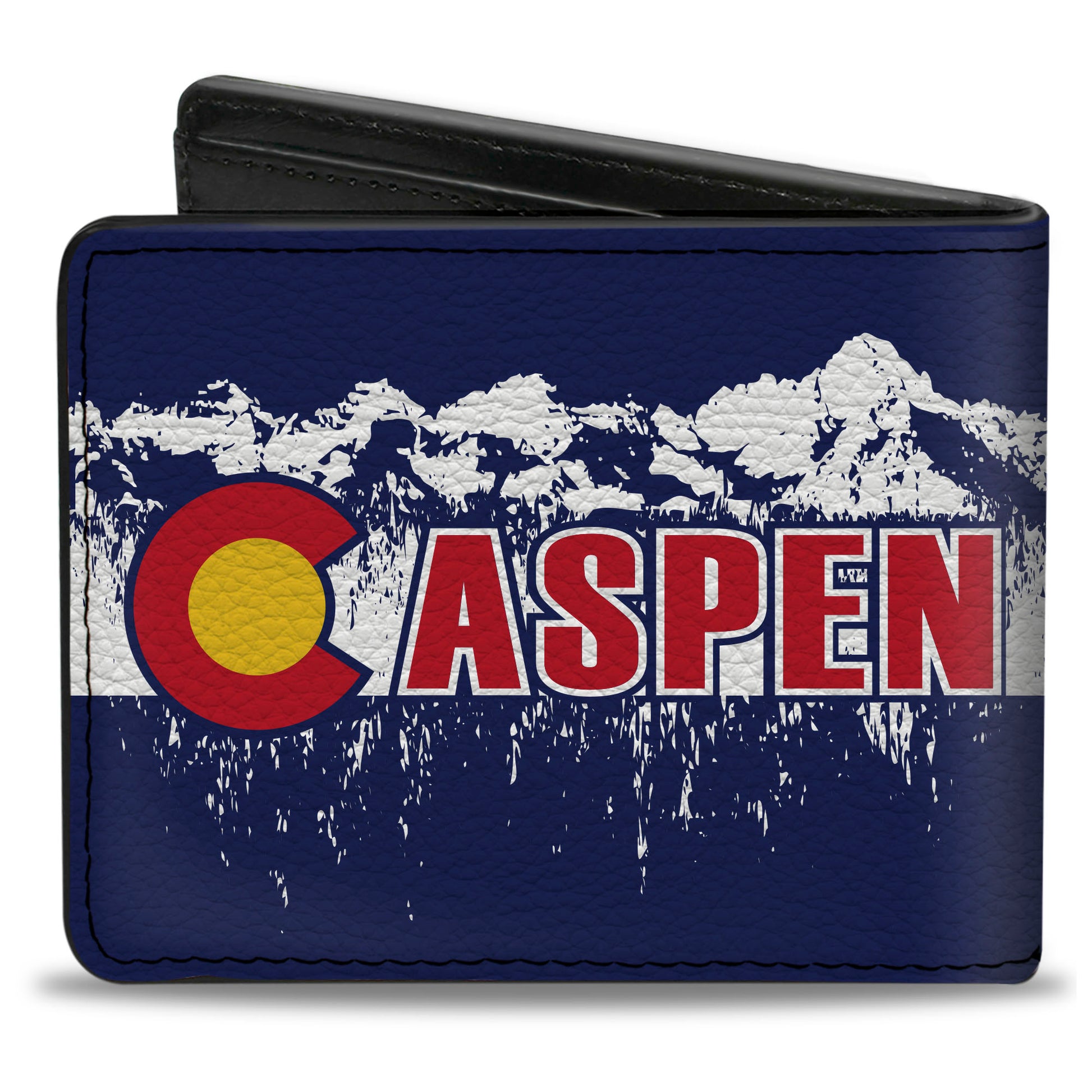 Bi-Fold Wallet - Colorado ASPEN Flag Snowy Mountains Weathered Blue White Red Yellows Bi-Fold Wallets Buckle-Down
