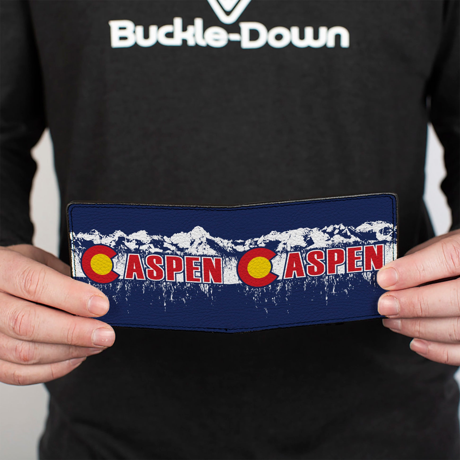 Bi-Fold Wallet - Colorado ASPEN Flag Snowy Mountains Weathered Blue White Red Yellows Bi-Fold Wallets Buckle-Down