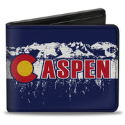 Bi-Fold Wallet - Colorado ASPEN Flag Snowy Mountains Weathered Blue White Red Yellows Bi-Fold Wallets Buckle-Down