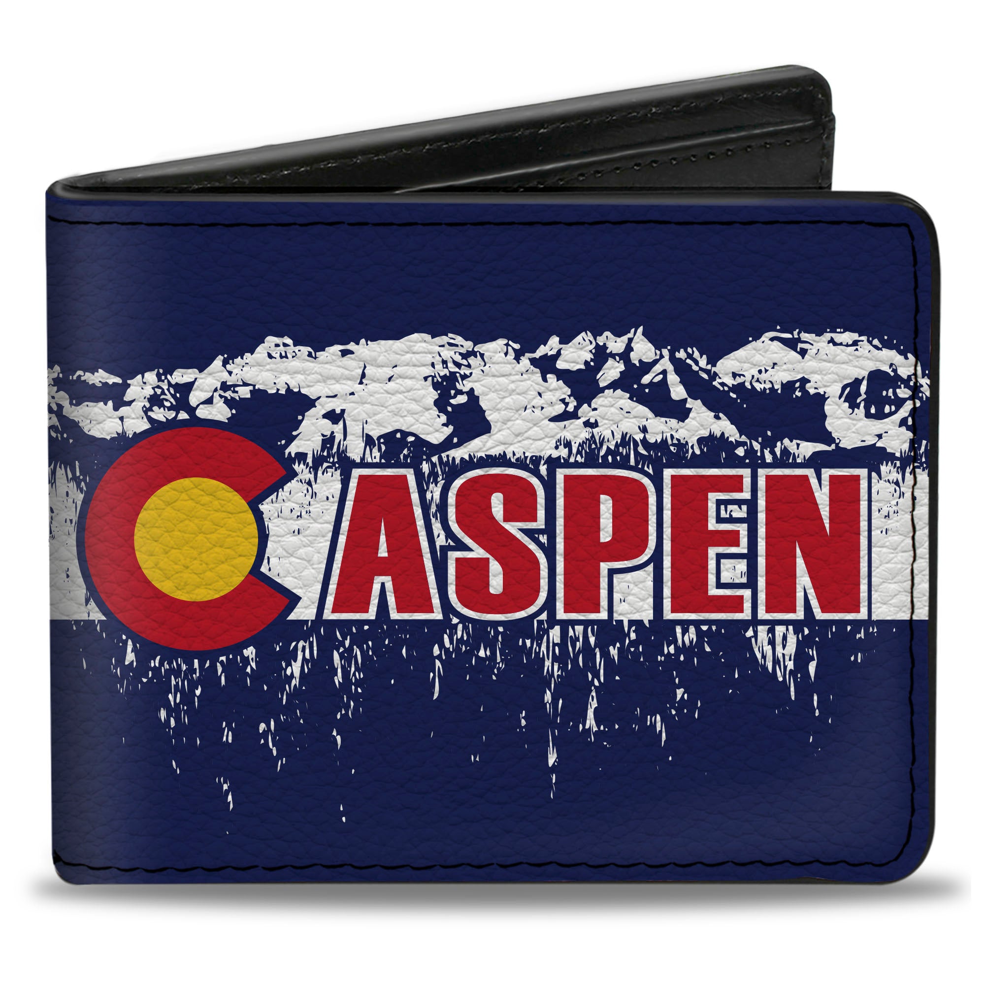 Bi-Fold Wallet - Colorado ASPEN Flag Snowy Mountains Weathered Blue White Red Yellows Bi-Fold Wallets Buckle-Down