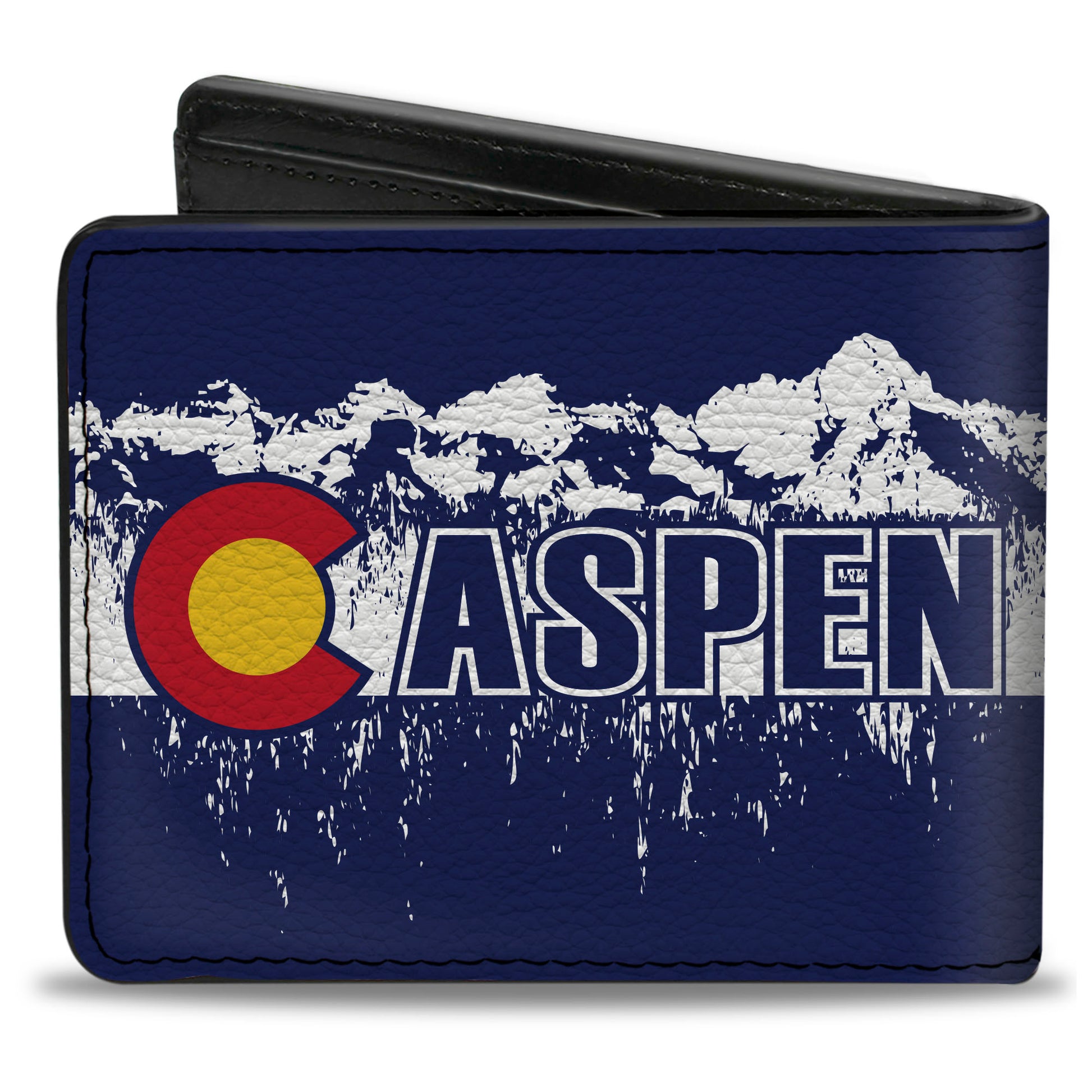 Bi-Fold Wallet - Colorado ASPEN Flag Snowy Mountains Weathered2 Blue White Red Yellows Bi-Fold Wallets Buckle-Down