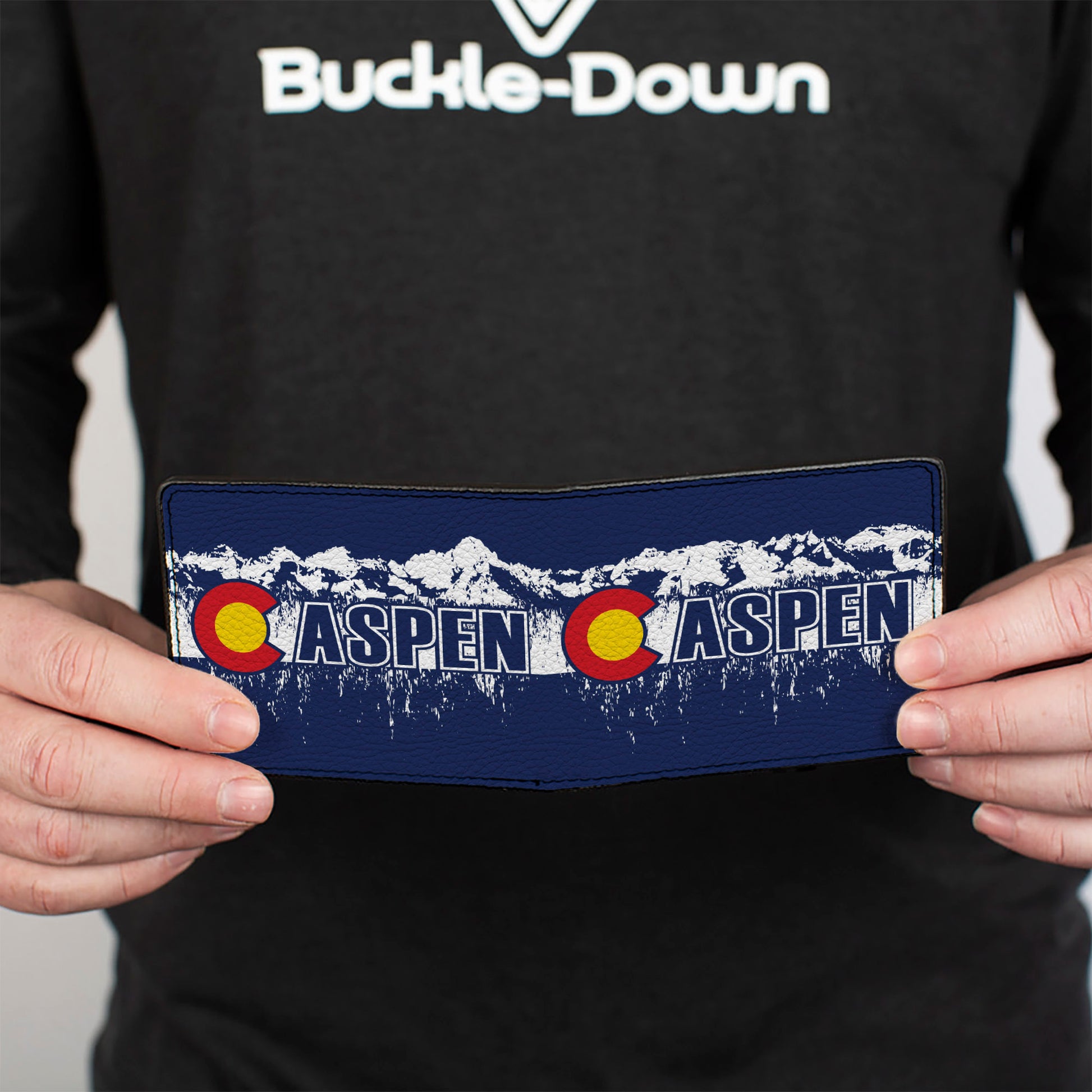 Bi-Fold Wallet - Colorado ASPEN Flag Snowy Mountains Weathered2 Blue White Red Yellows Bi-Fold Wallets Buckle-Down