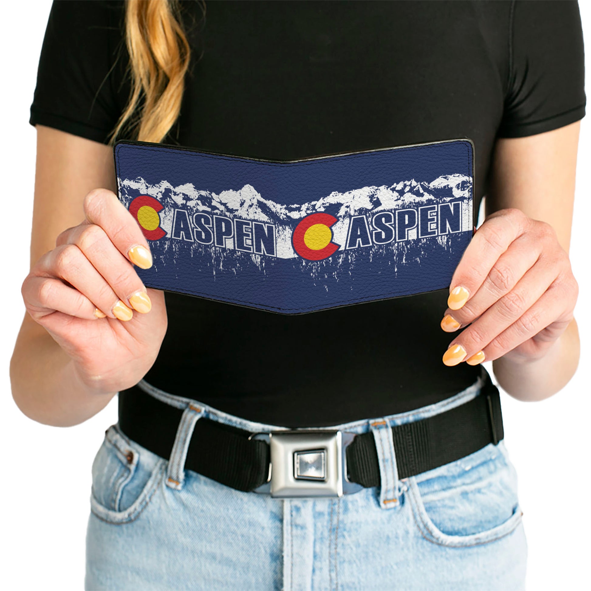 Bi-Fold Wallet - Colorado ASPEN Flag Snowy Mountains Weathered2 Blue White Red Yellows Bi-Fold Wallets Buckle-Down